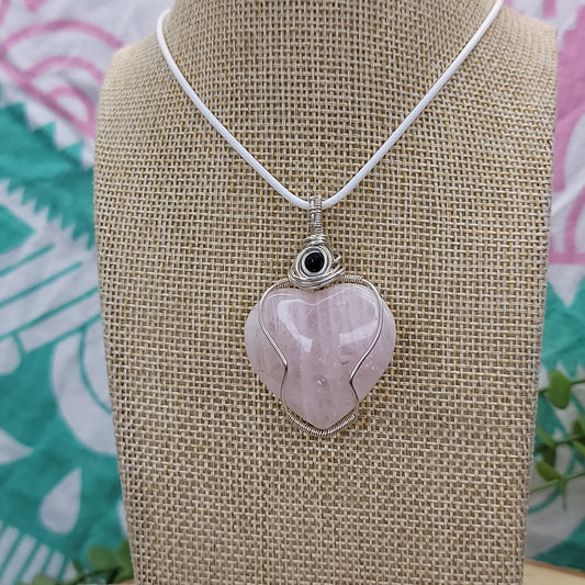 Wire wrapped Rose Quartz Heart Pendant