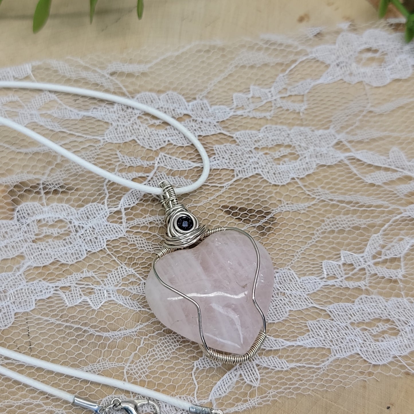 Wire wrapped Rose Quartz Heart Pendant