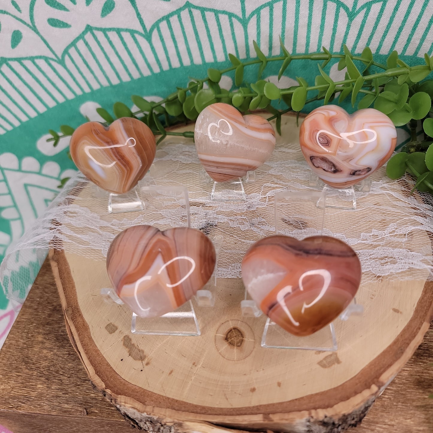 Banded Carnelian Hearts
