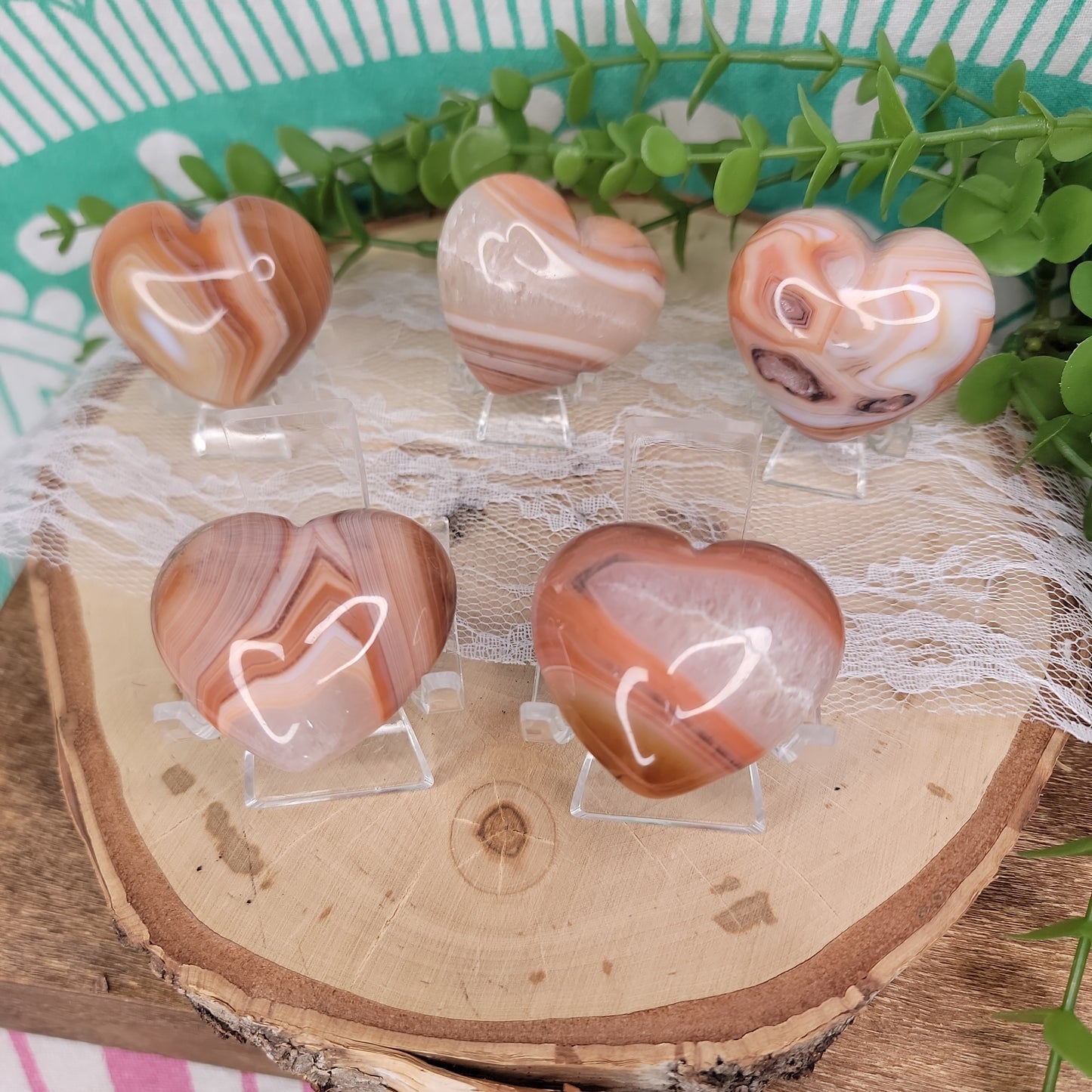 Banded Carnelian Hearts