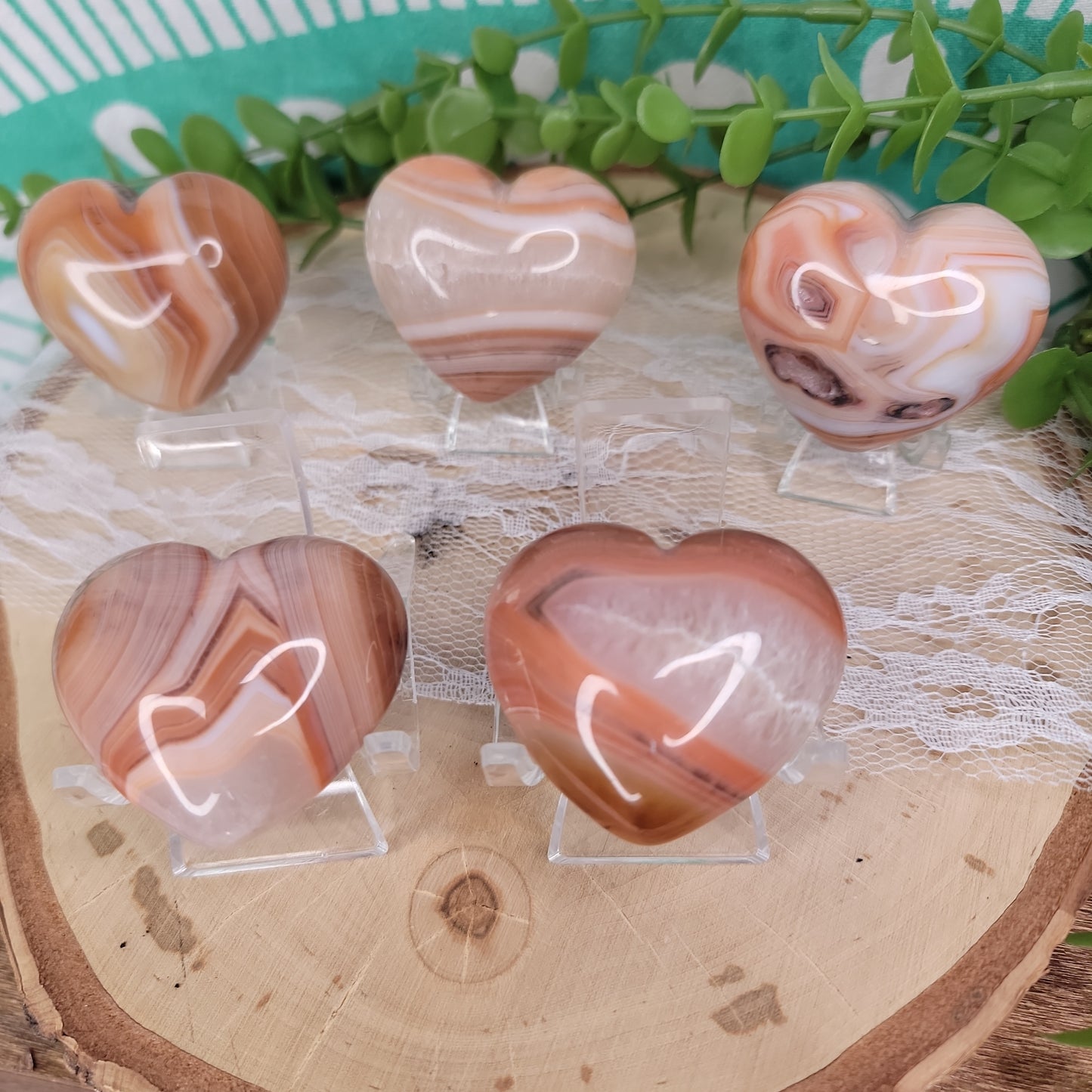 Banded Carnelian Hearts