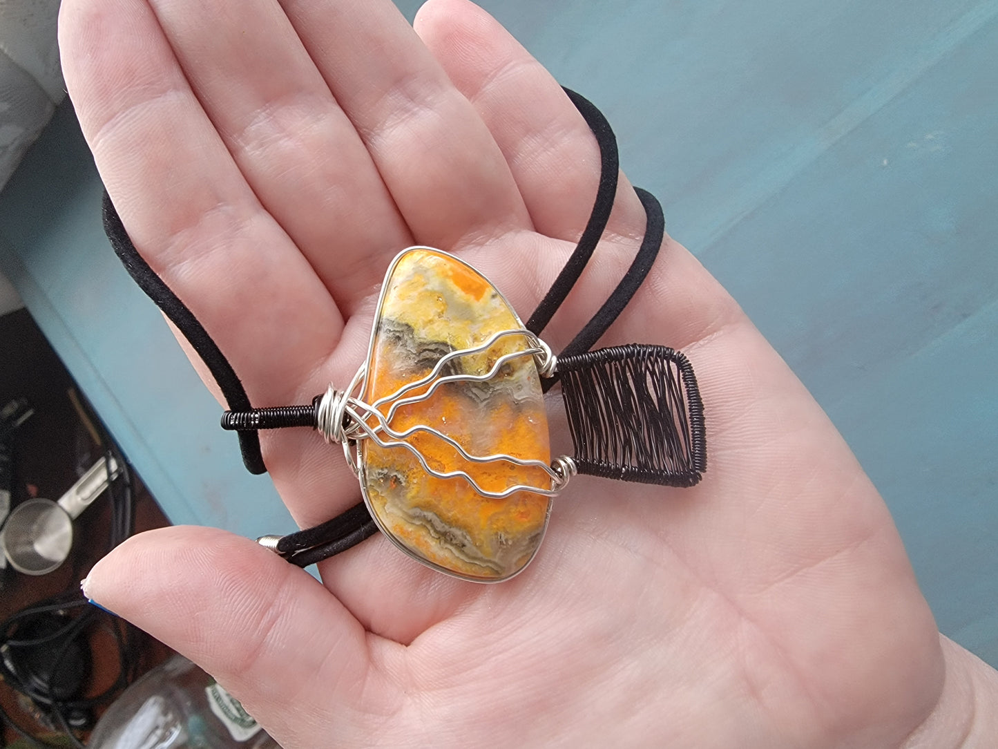 Bumble Bee Jasper Mushroom Pendents