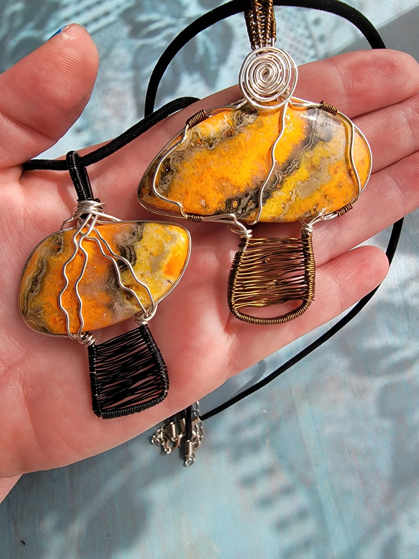 Bumble Bee Jasper Mushroom Pendents