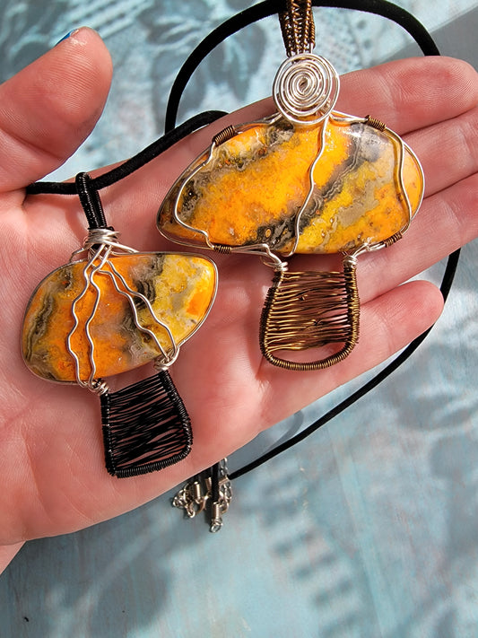 Bumble Bee Jasper Mushroom Pendents