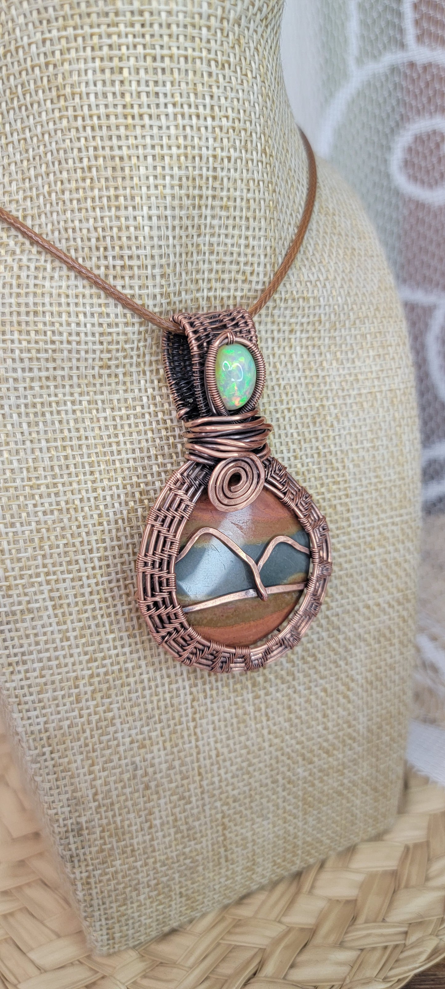 Polychrome Jasper &Opal Copper Wrapped Pendant