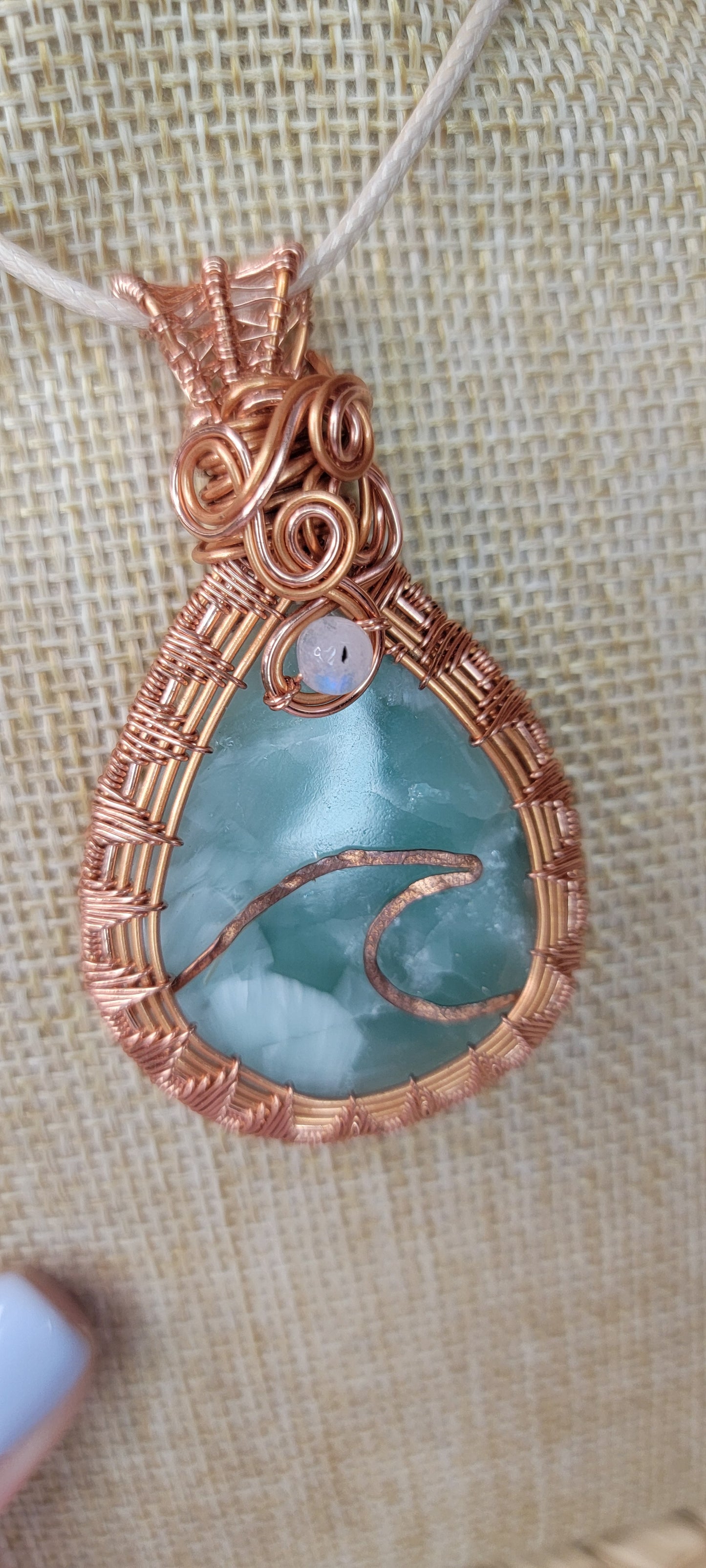 Copper Wrapped Hemimorphite & Moonstone Pendant