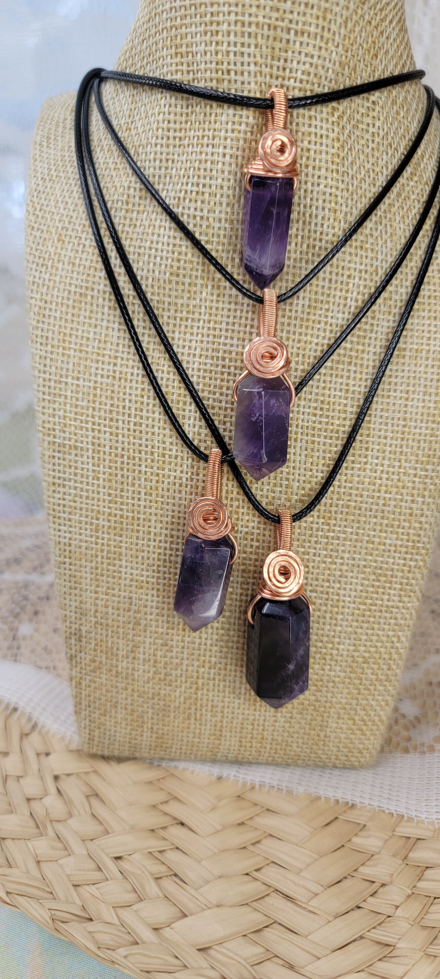 Copper Wire Wrapped Amethyst Pendants