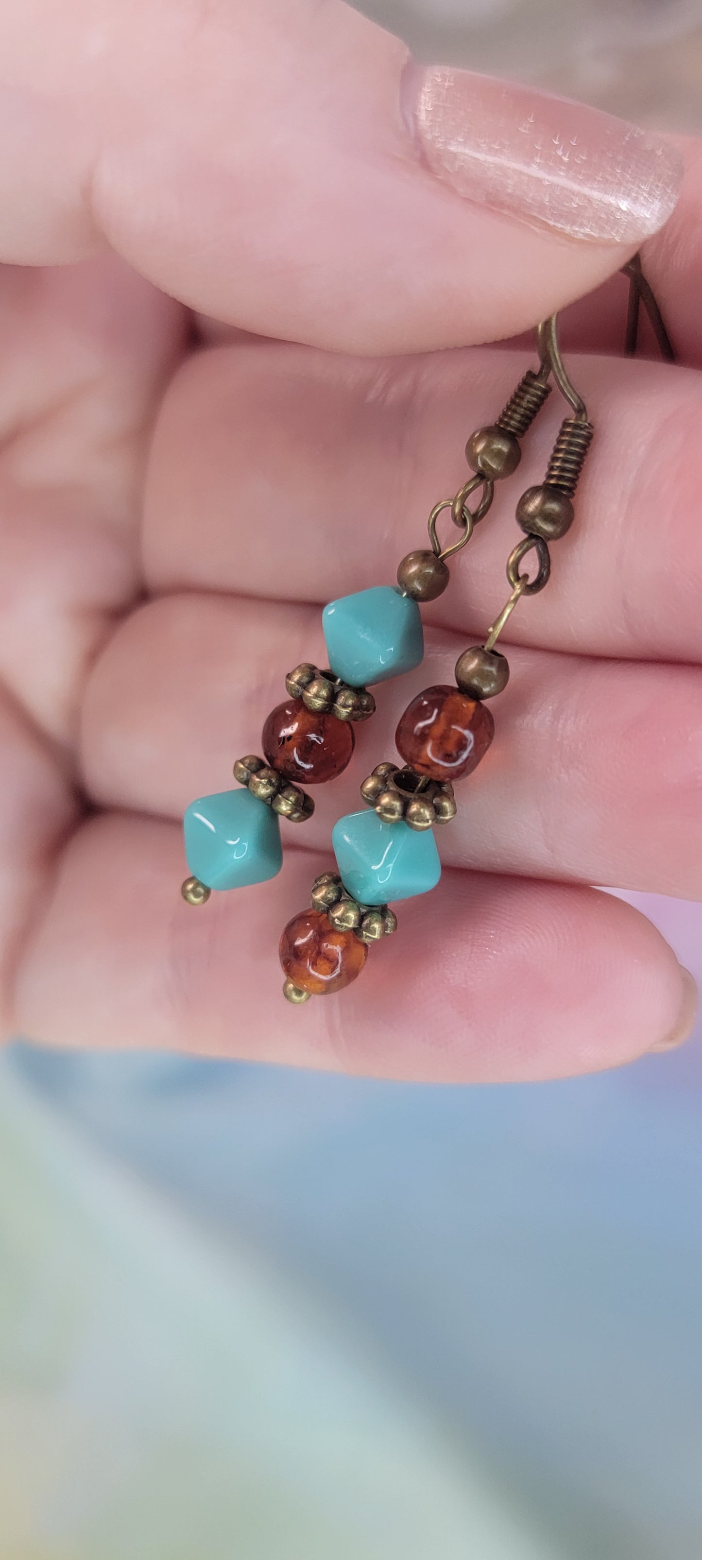 Beaded Amber Earrings