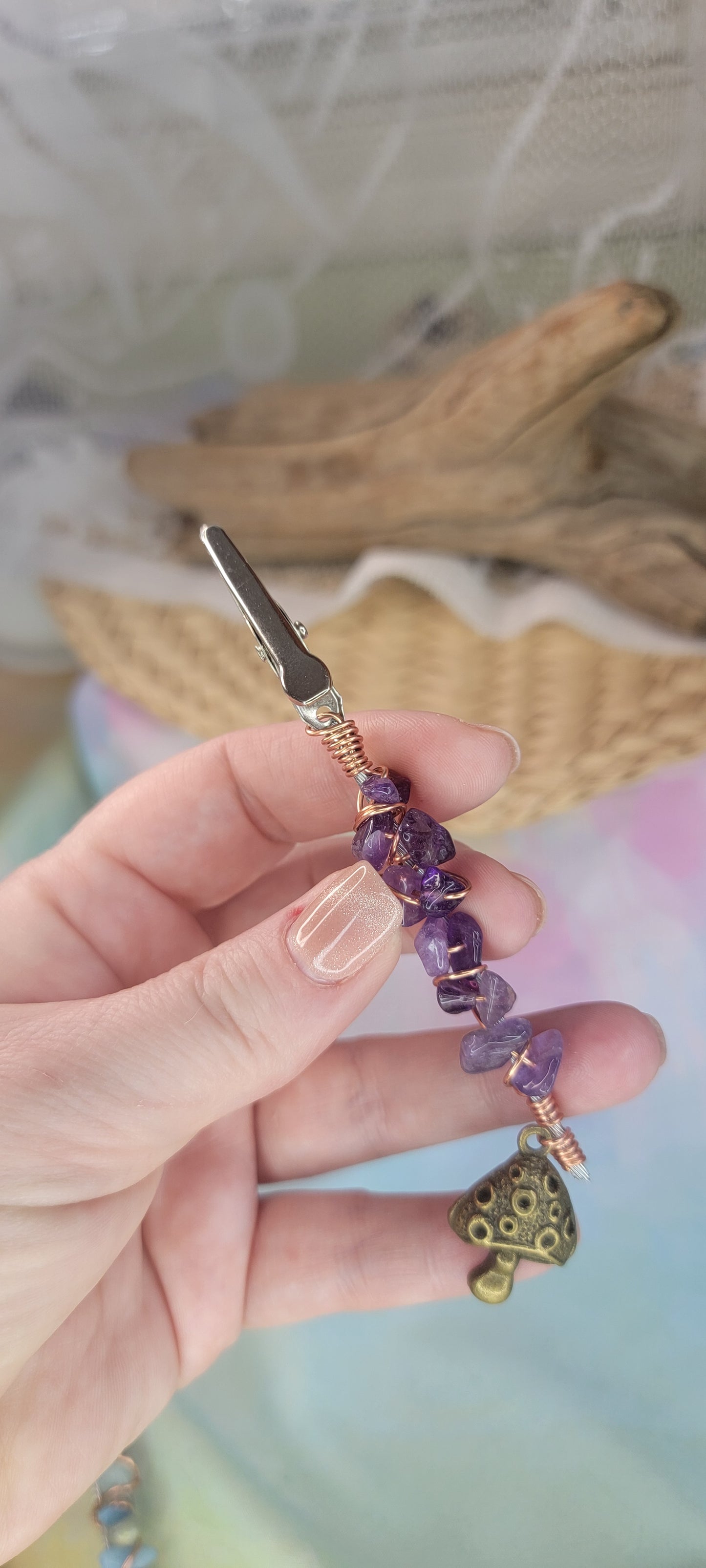 Beaded Amethyst Flower clip