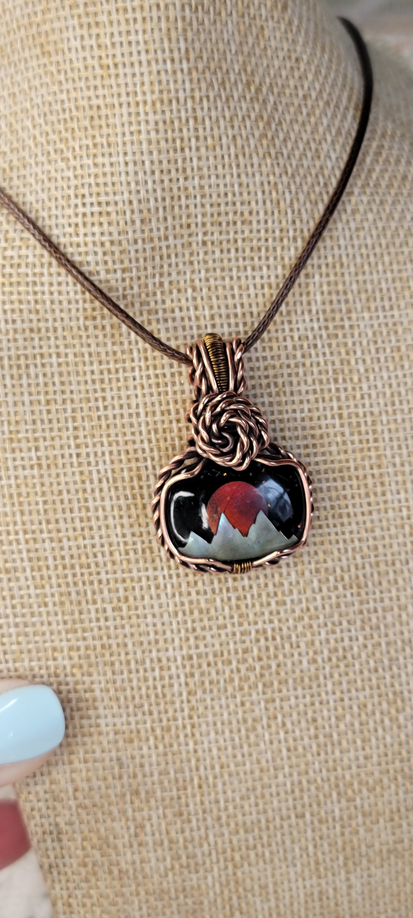 Mother of Pearl Mountain & Copper Wrapped Pendant