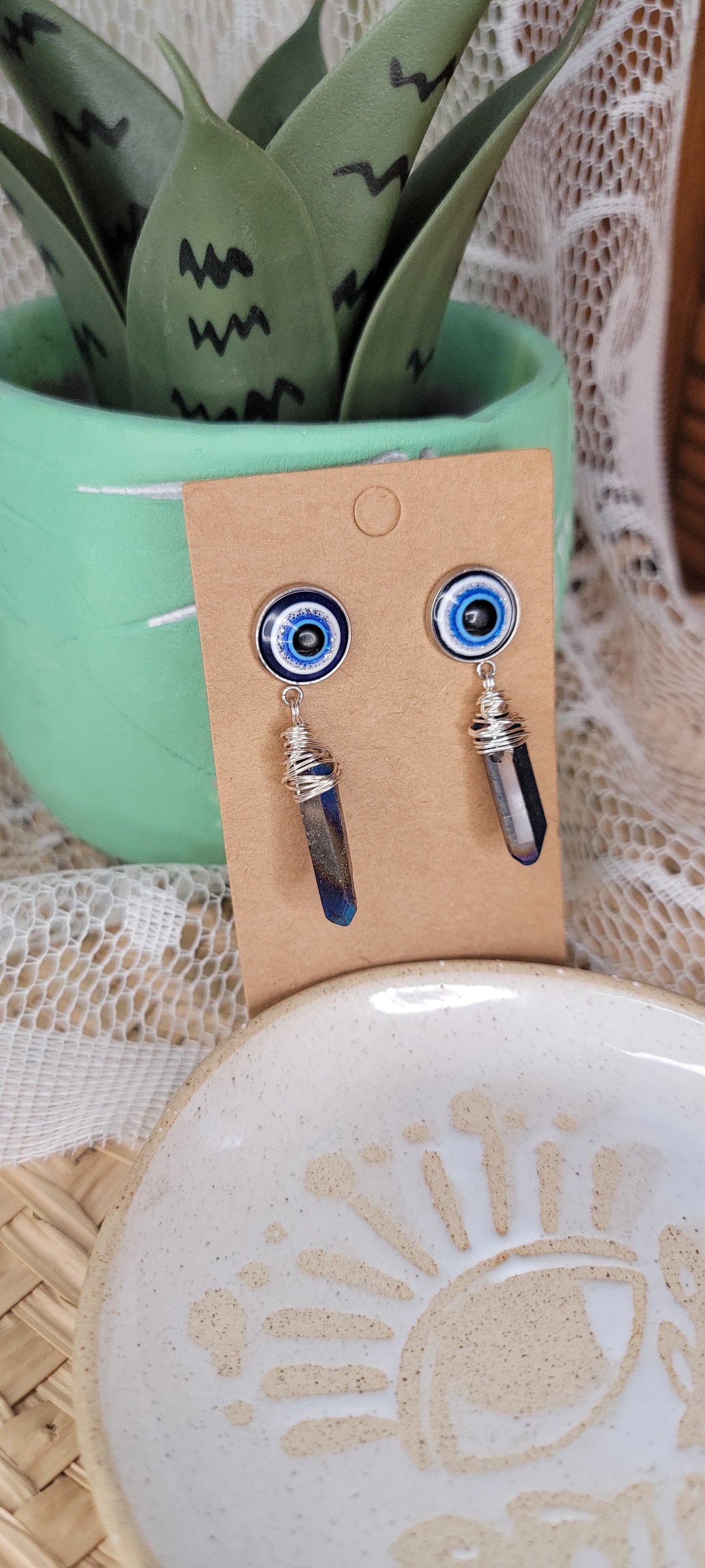 All Seeing Eye Titanium Coated Quartz Dangles