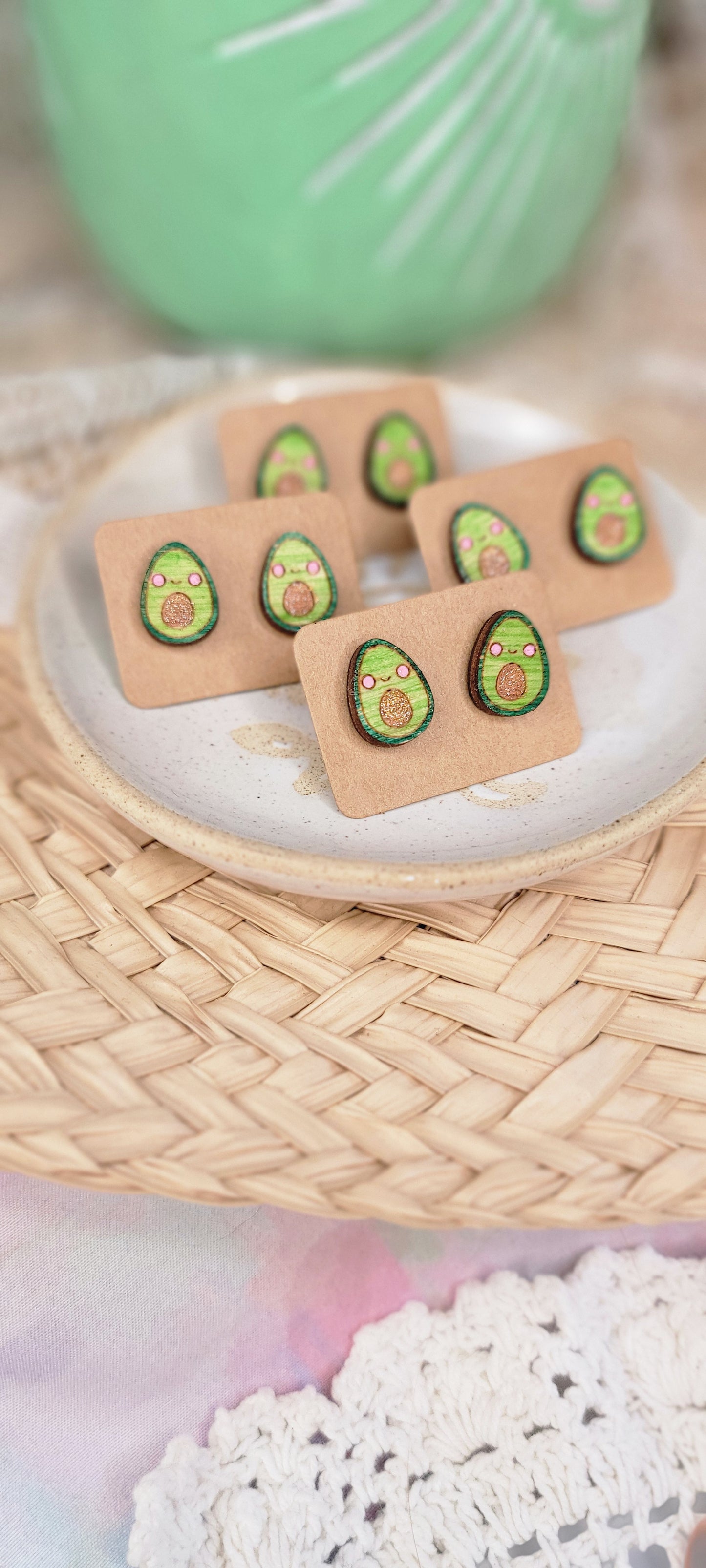 Hand Painted Avocado Wood Studs