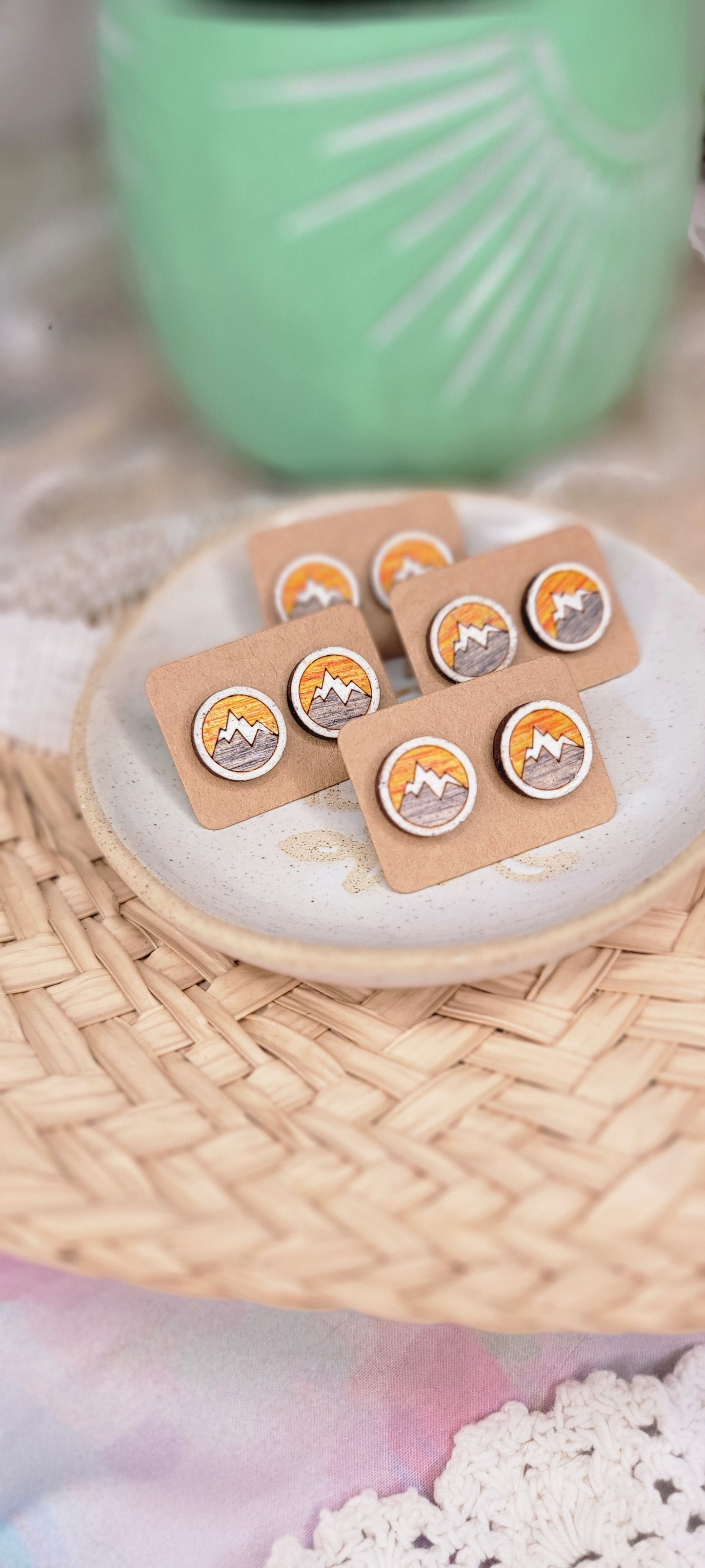 Mountains Sunrise Hand Painted Wood Studs