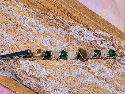 Green Flower Agate & Rose Quartz Roach Clip