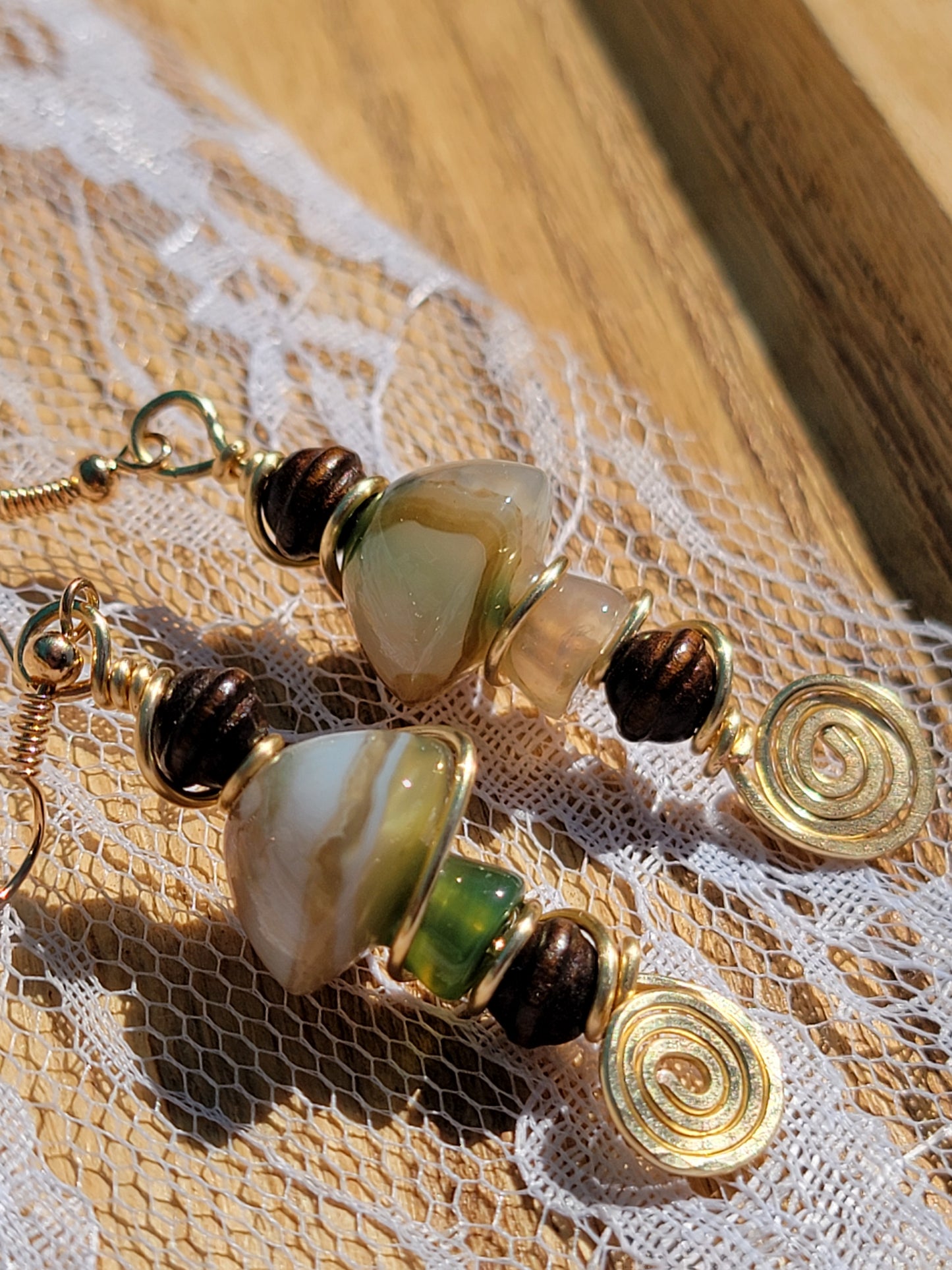 Green Flower Agate Mushie Earrings