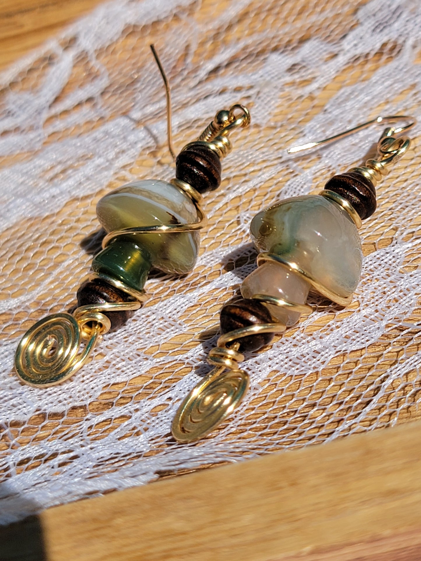 Green Flower Agate Mushie Earrings