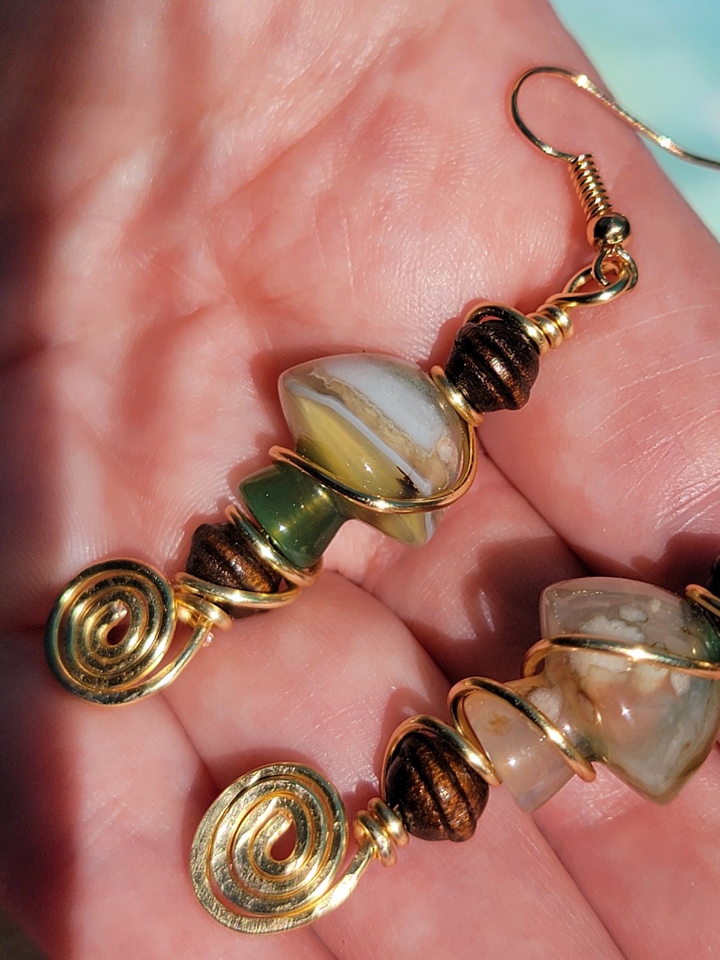Green Flower Agate Mushie Earrings