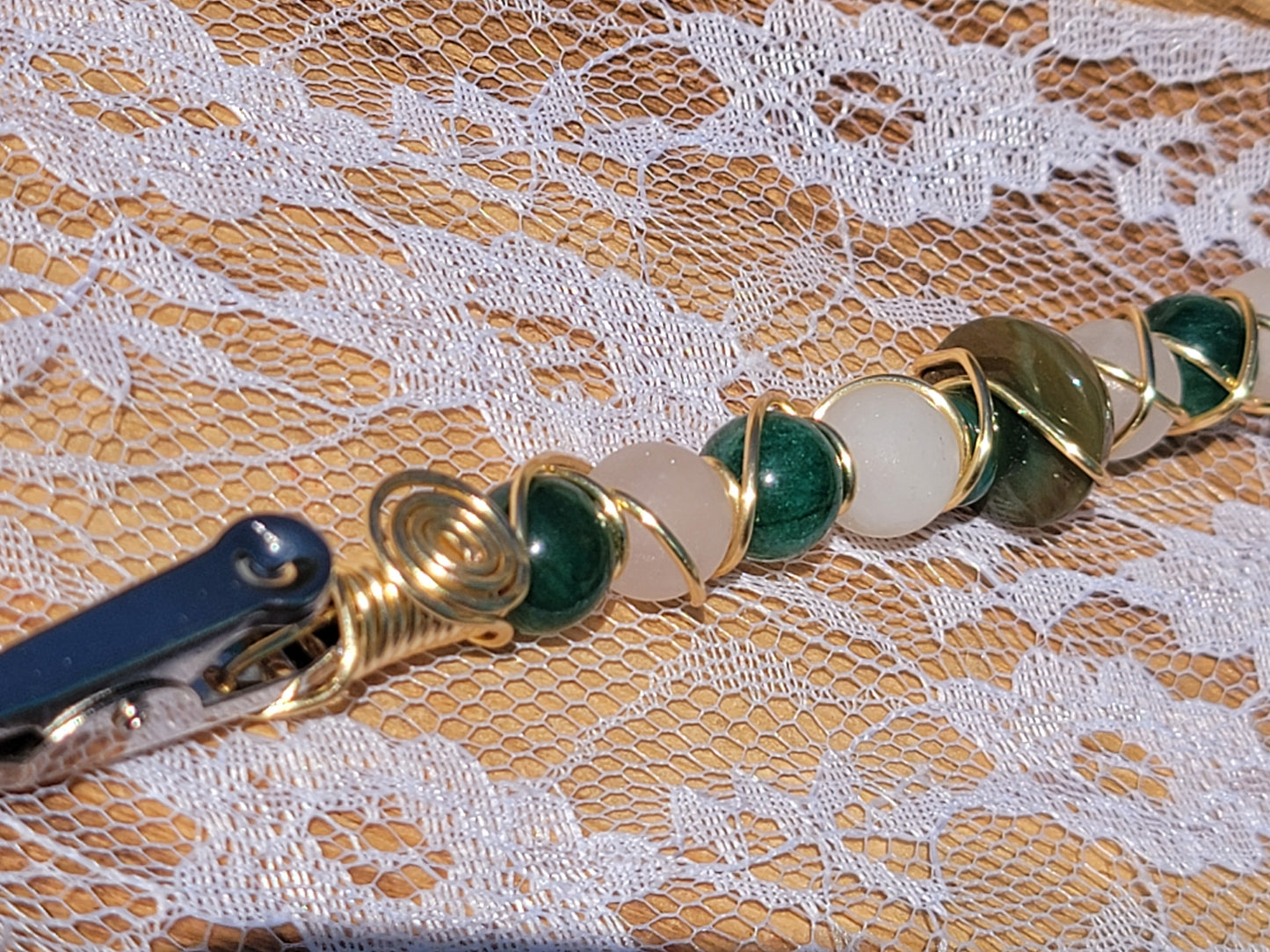 Green Flower Agate & Rose Quartz Roach Clip
