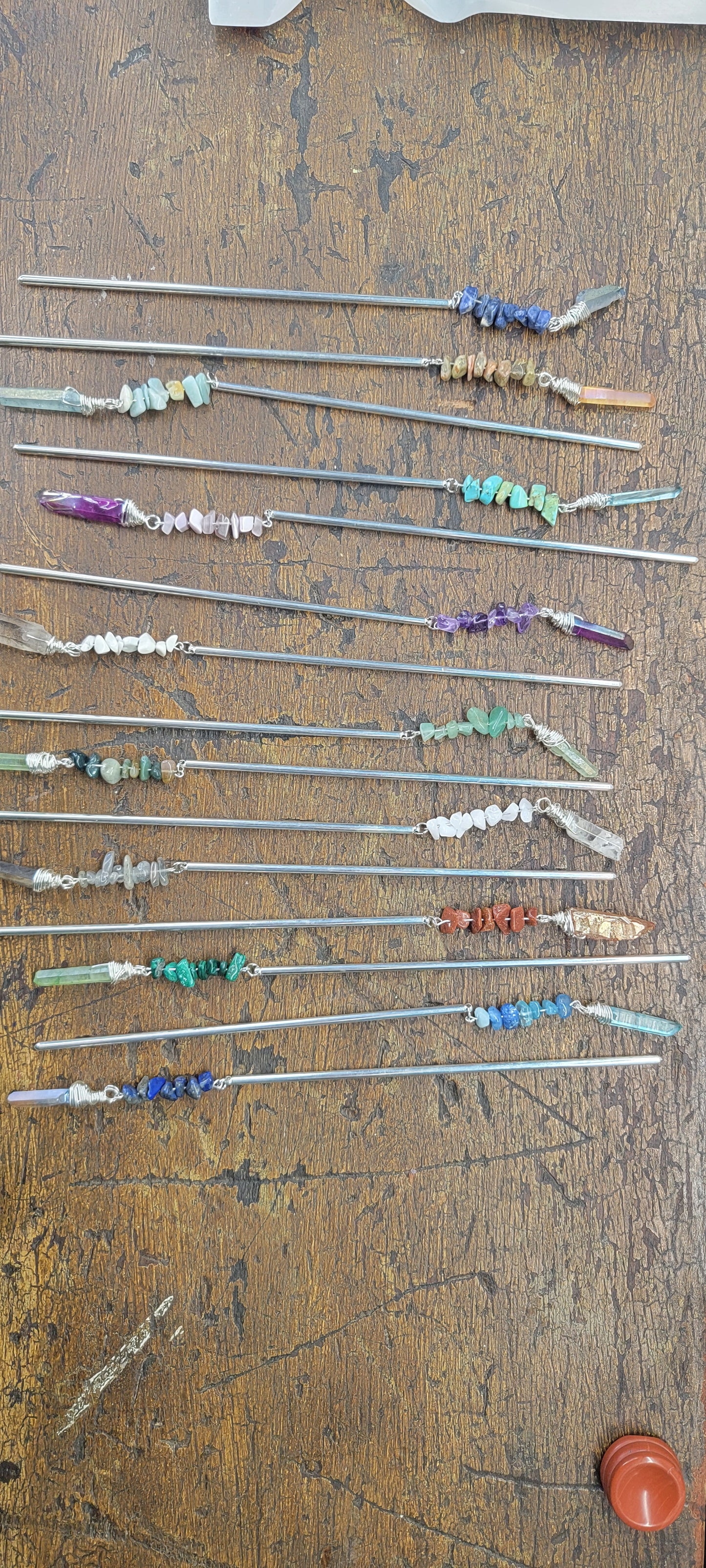 Wire Wrapped Crystal Hairsticks