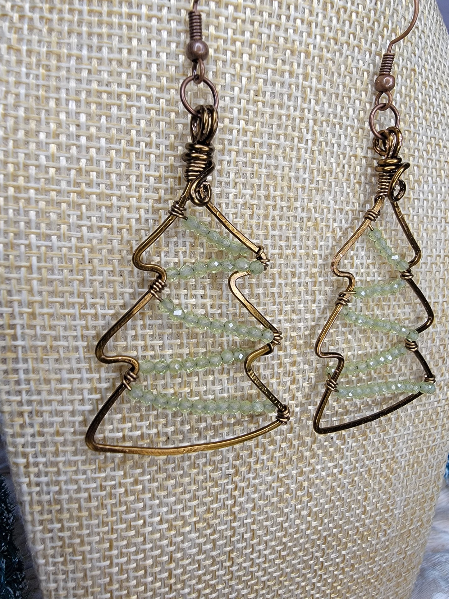 Whimsical Wire Wrapped Christmas Tree Earrings Bayside Treasures