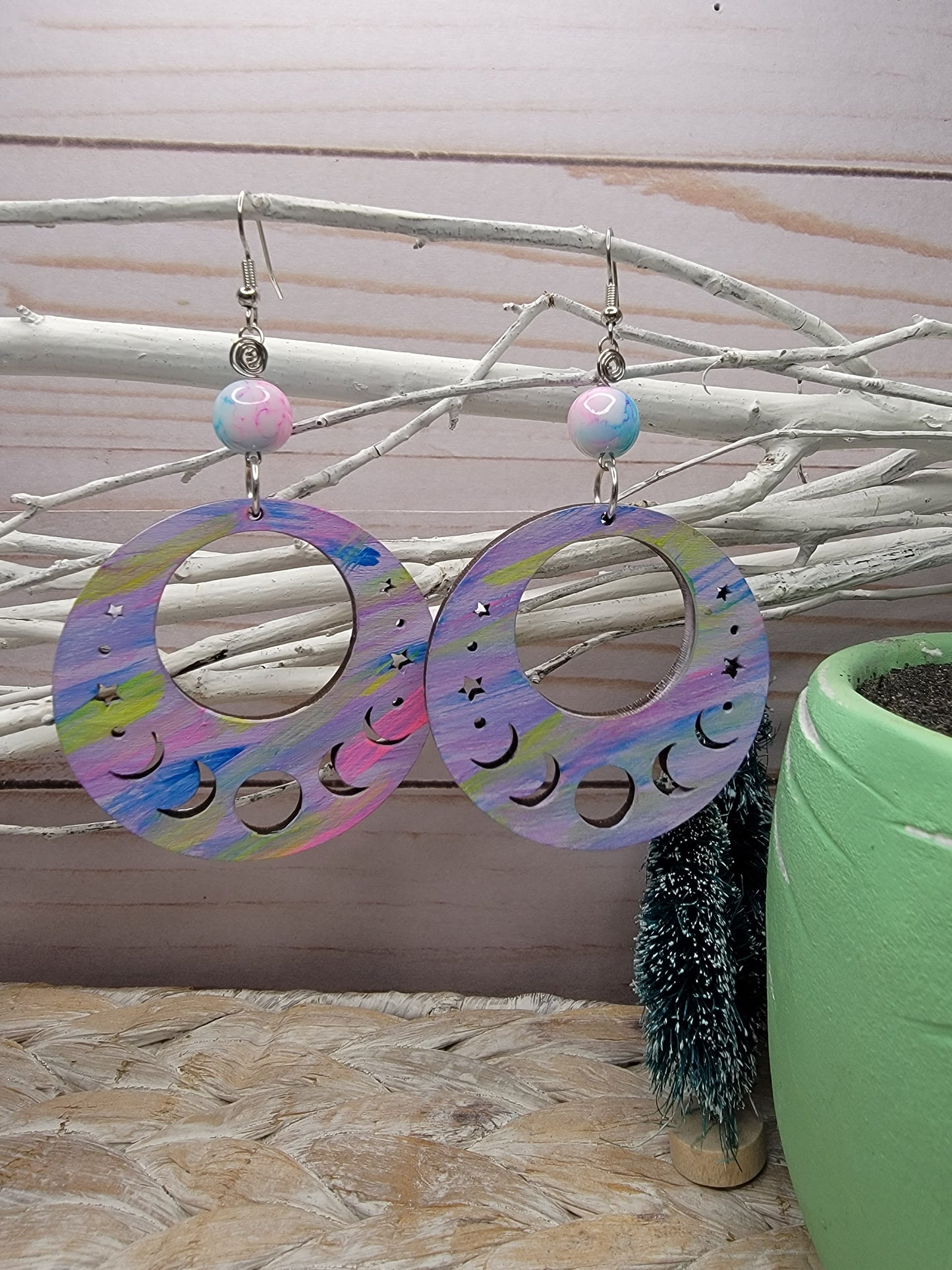 Tye Dye Moon Phase Dangles Bayside Treasures