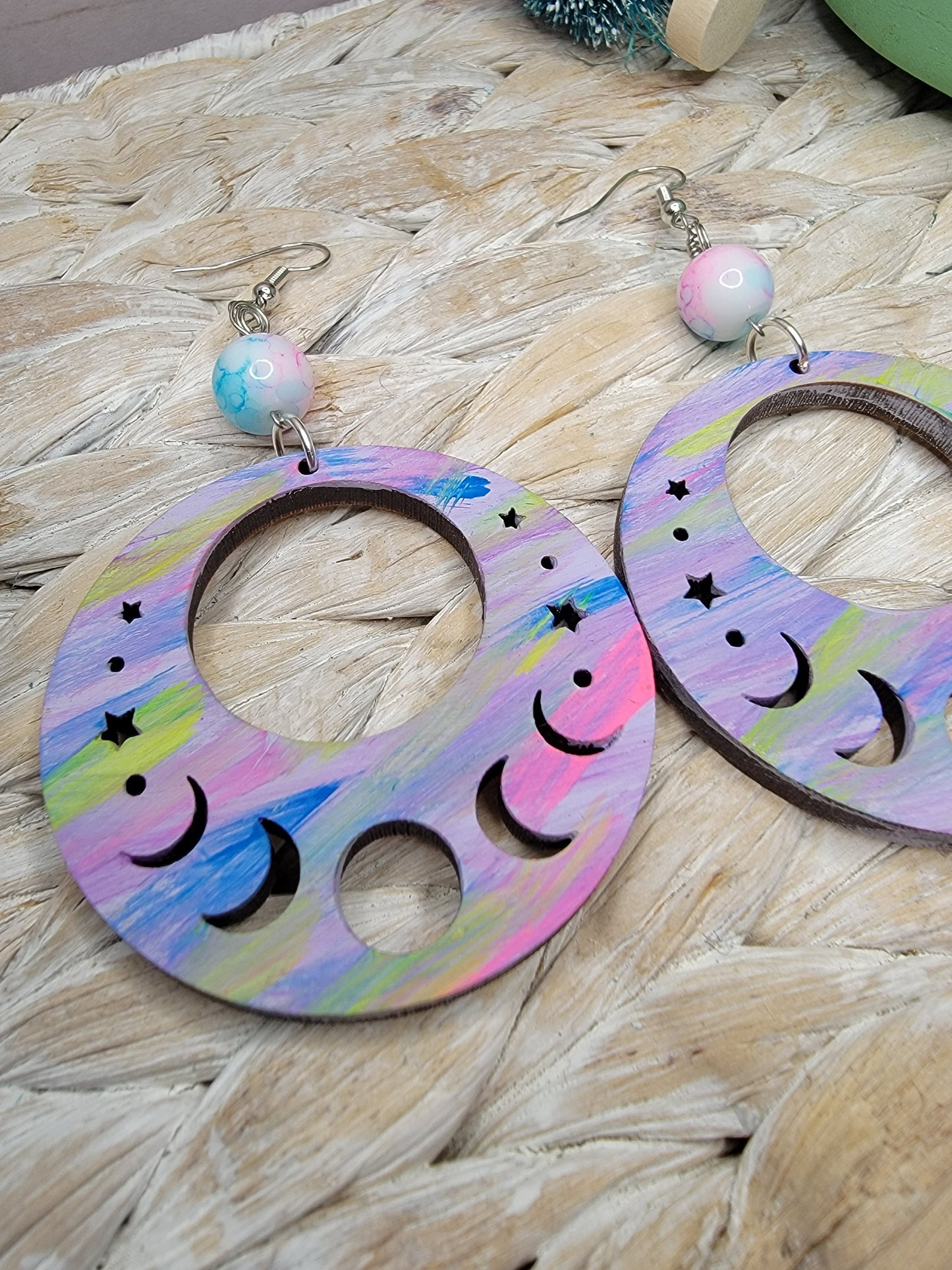 Tye Dye Moon Phase Dangles Bayside Treasures