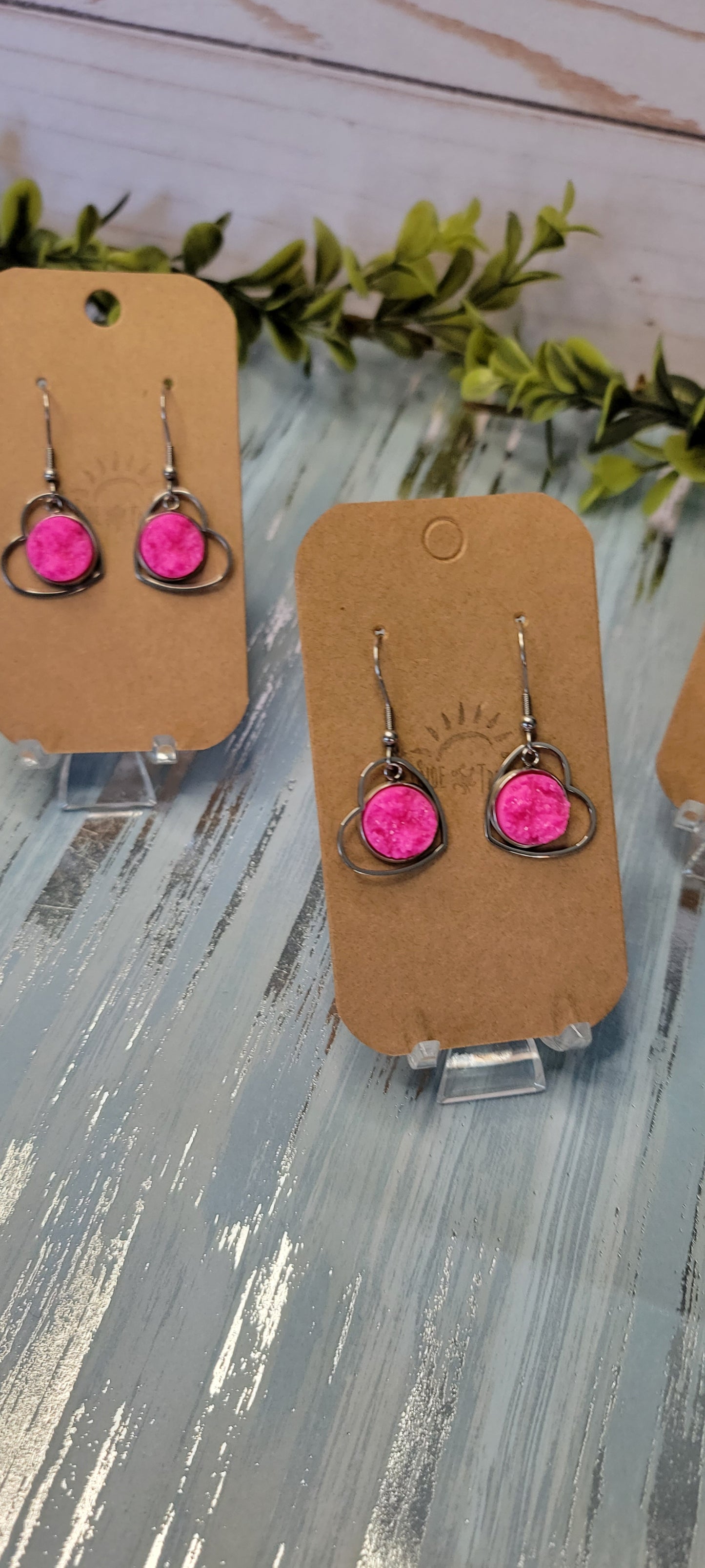 Hot Pink Faux Druzy Heart Dangles Bayside Treasures