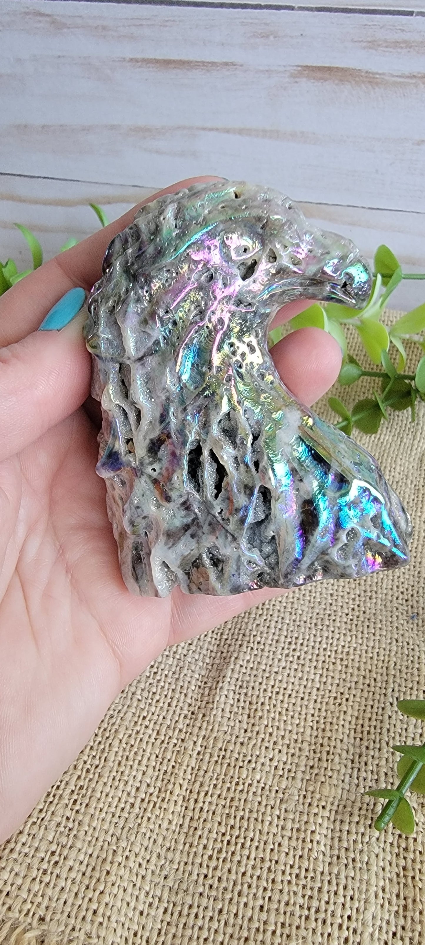 Aura Coated Quartz eagle carving Bayside Treasures