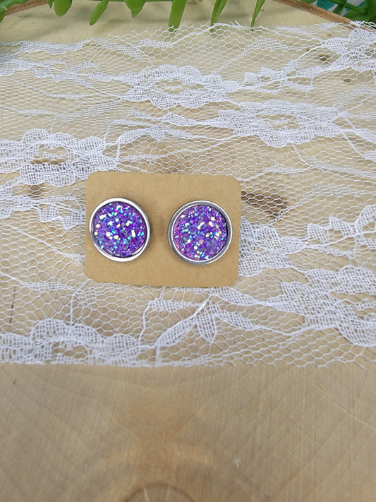 Purple Faux Druzy Studs