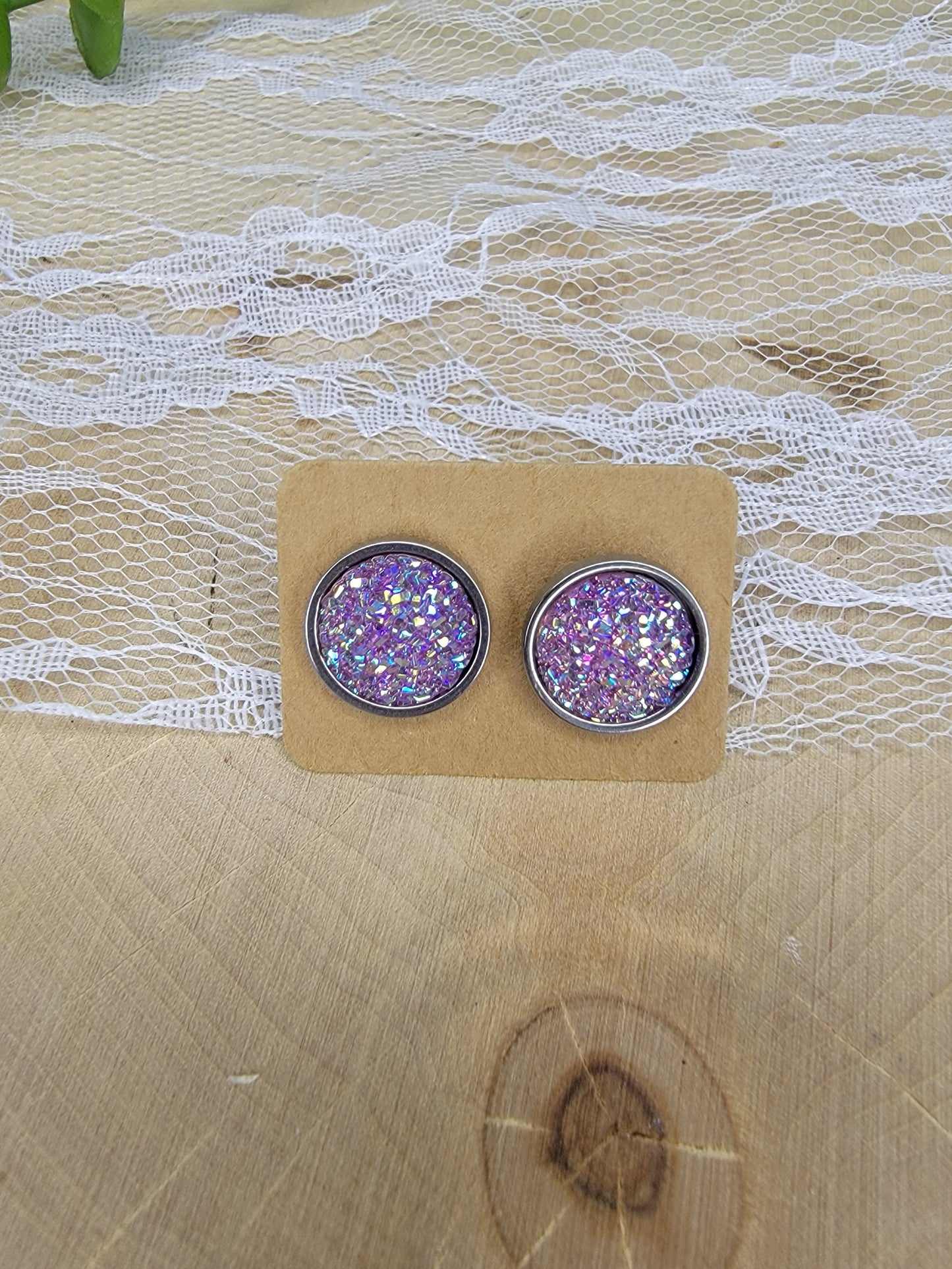 Lavender Faux Druzy Studs