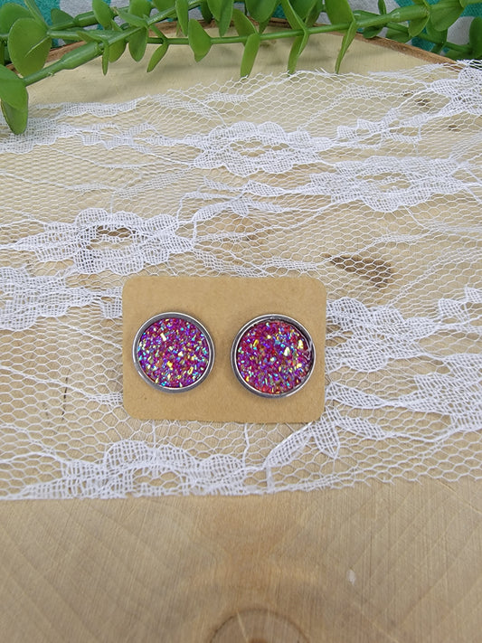 Raspberry Faux Druzy Studs