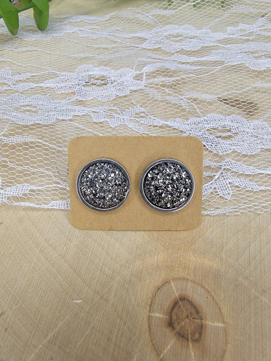 Silver Faux Druzy Studs