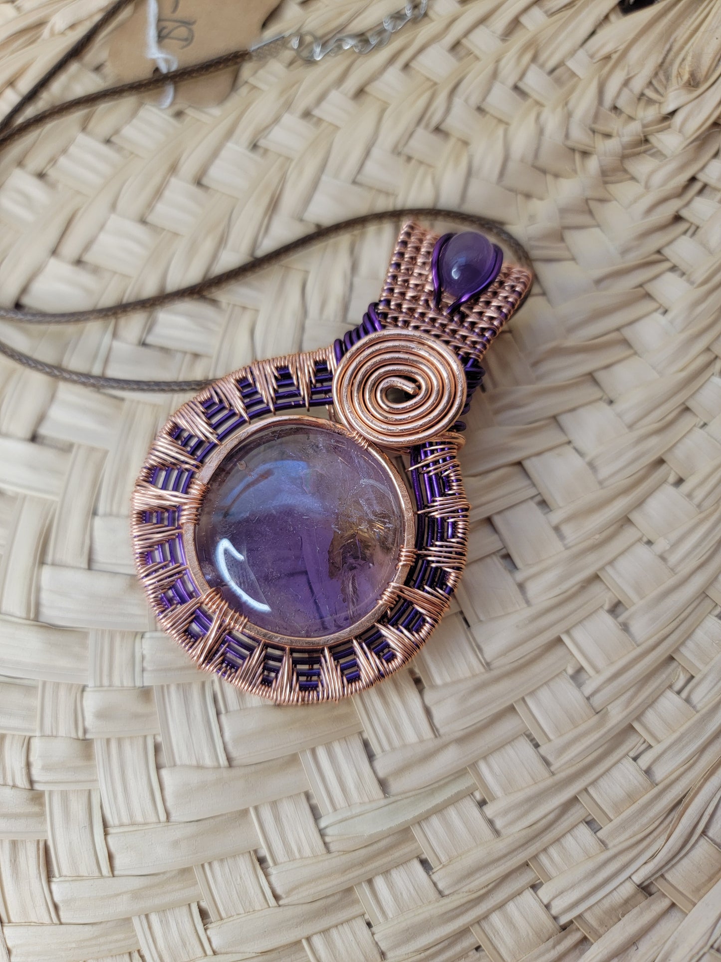 Copper Wrapped Ametrine & Amethyst Pendant