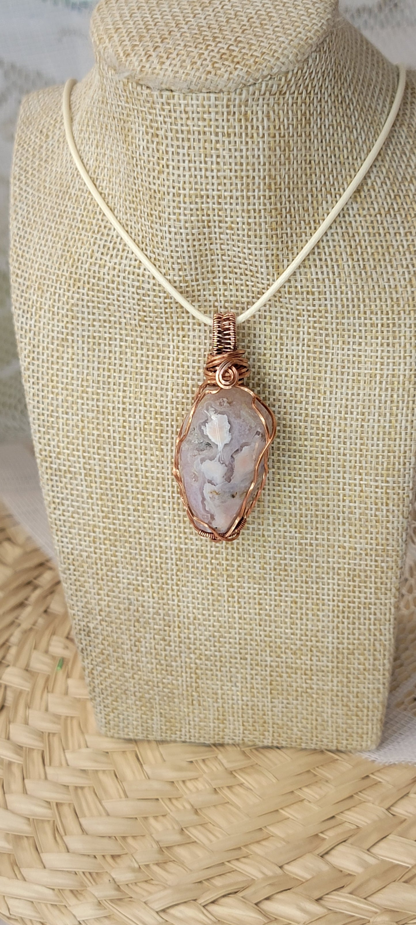 Copper Wrapped Flower Agate Pendant