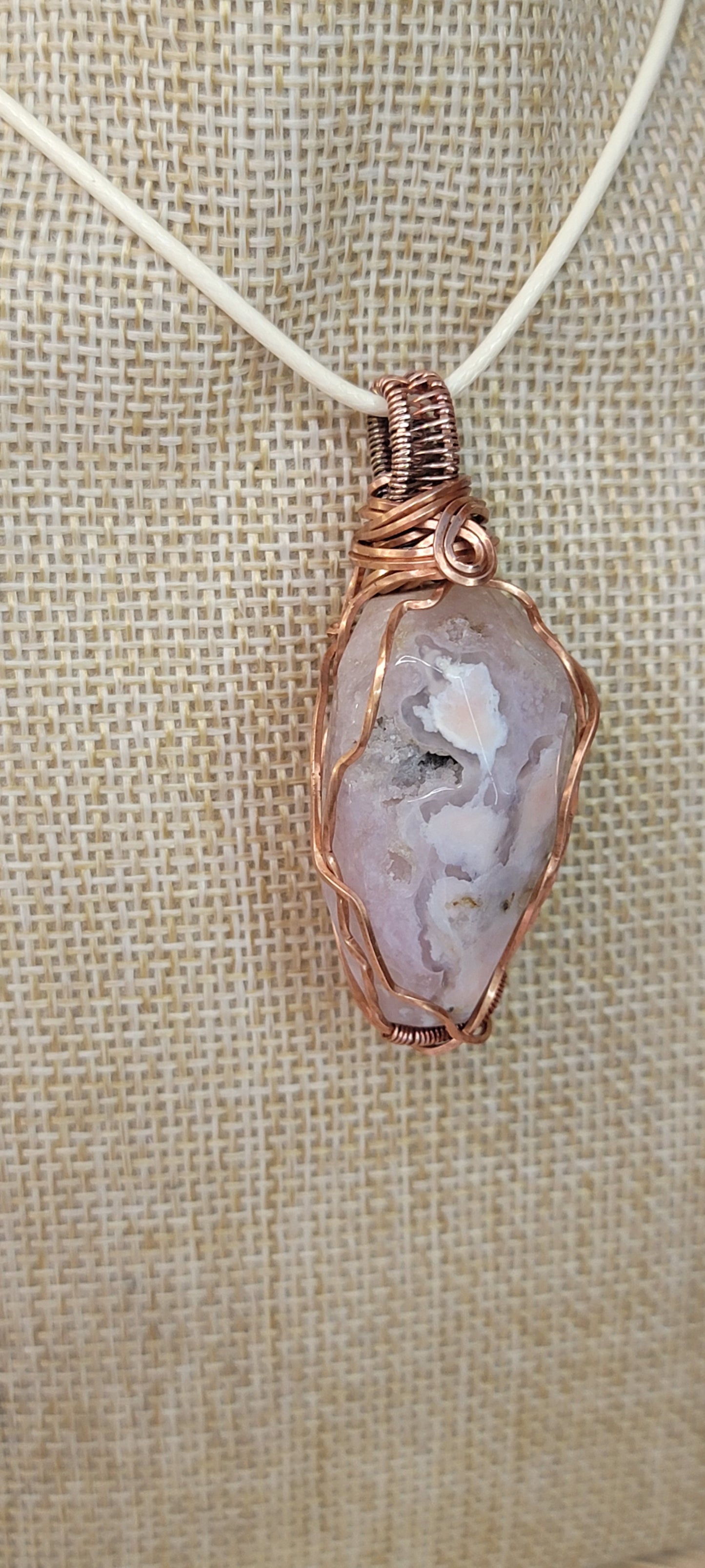 Copper Wrapped Flower Agate Pendant