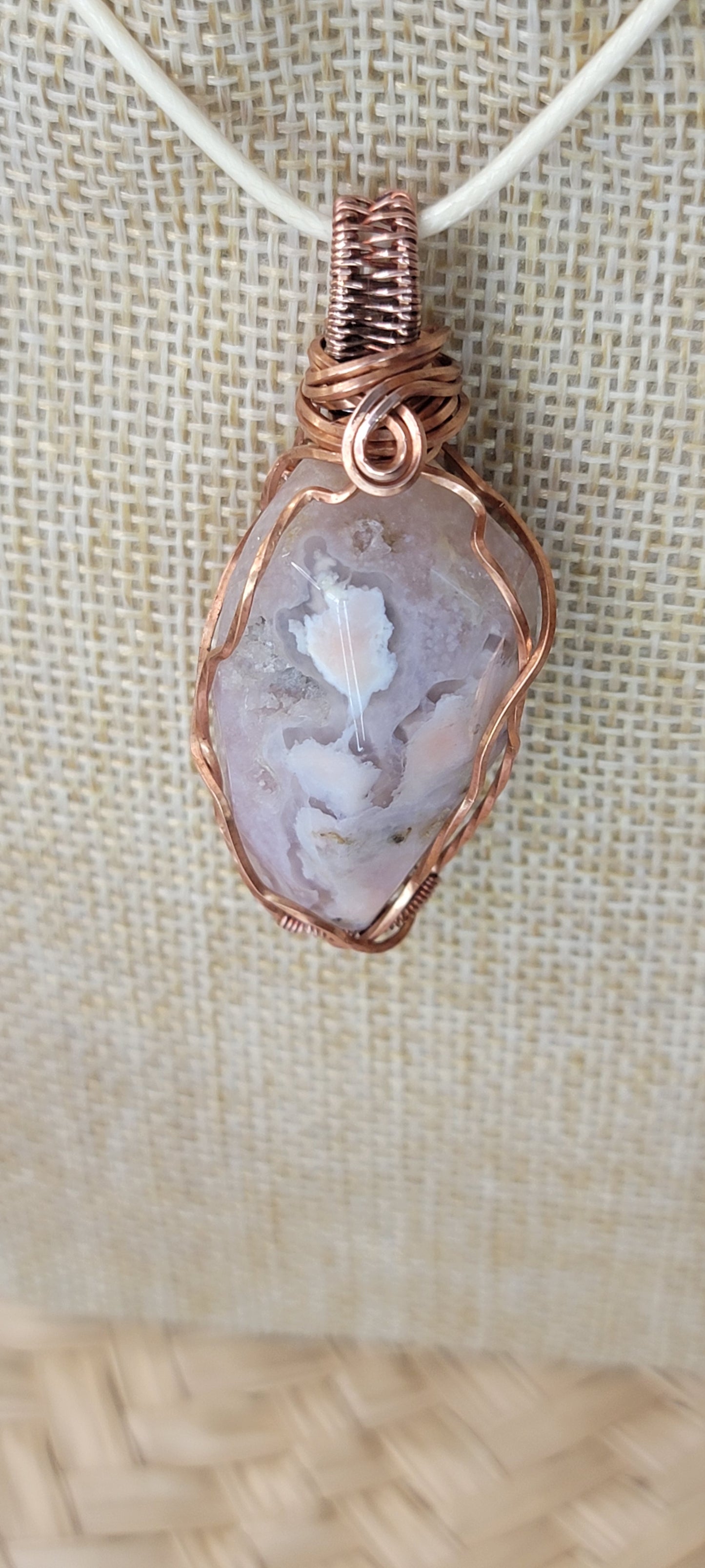 Copper Wrapped Flower Agate Pendant