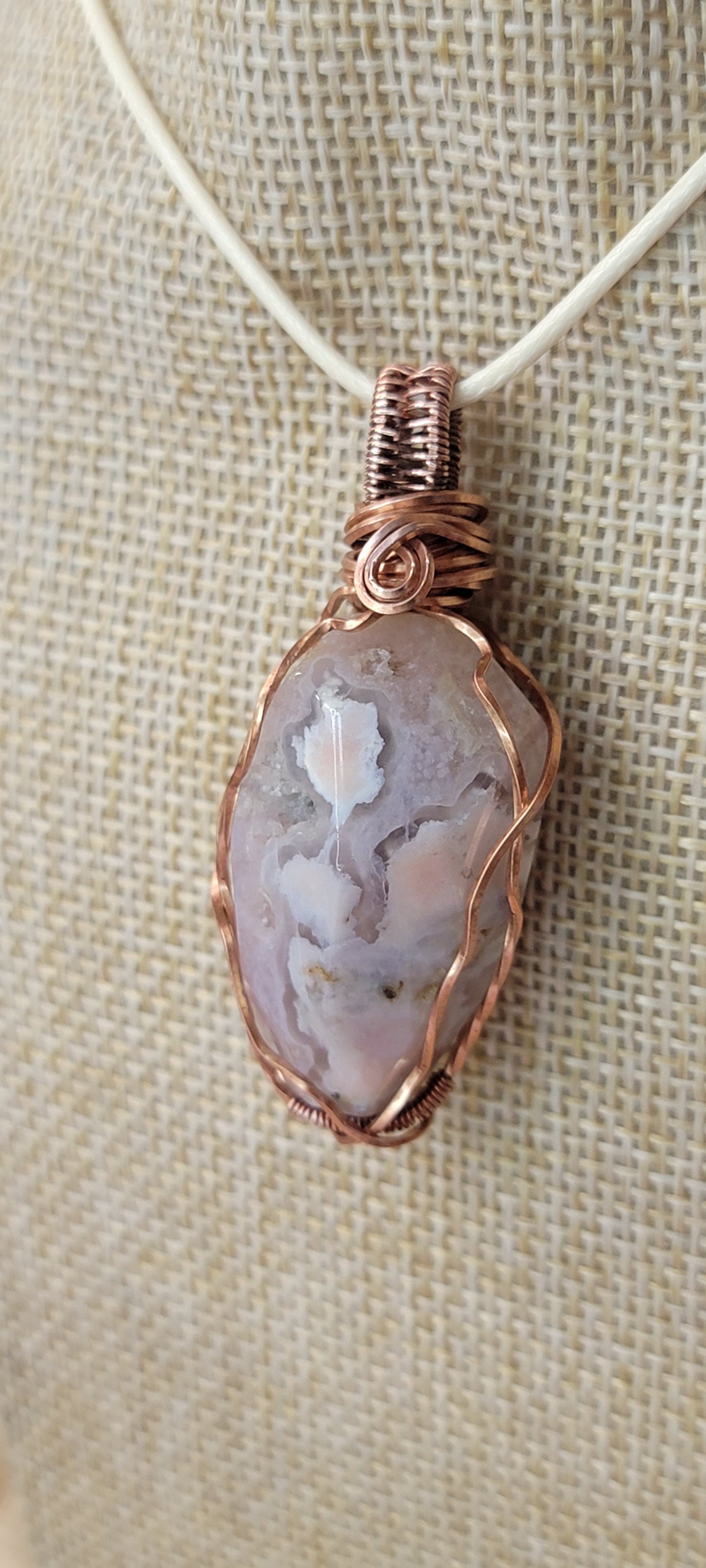 Copper Wrapped Flower Agate Pendant