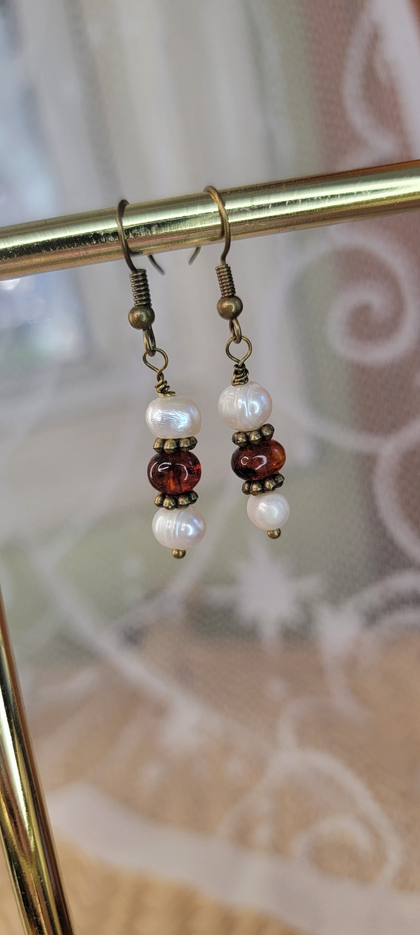 Saltwater Pearl & Amber Dangles