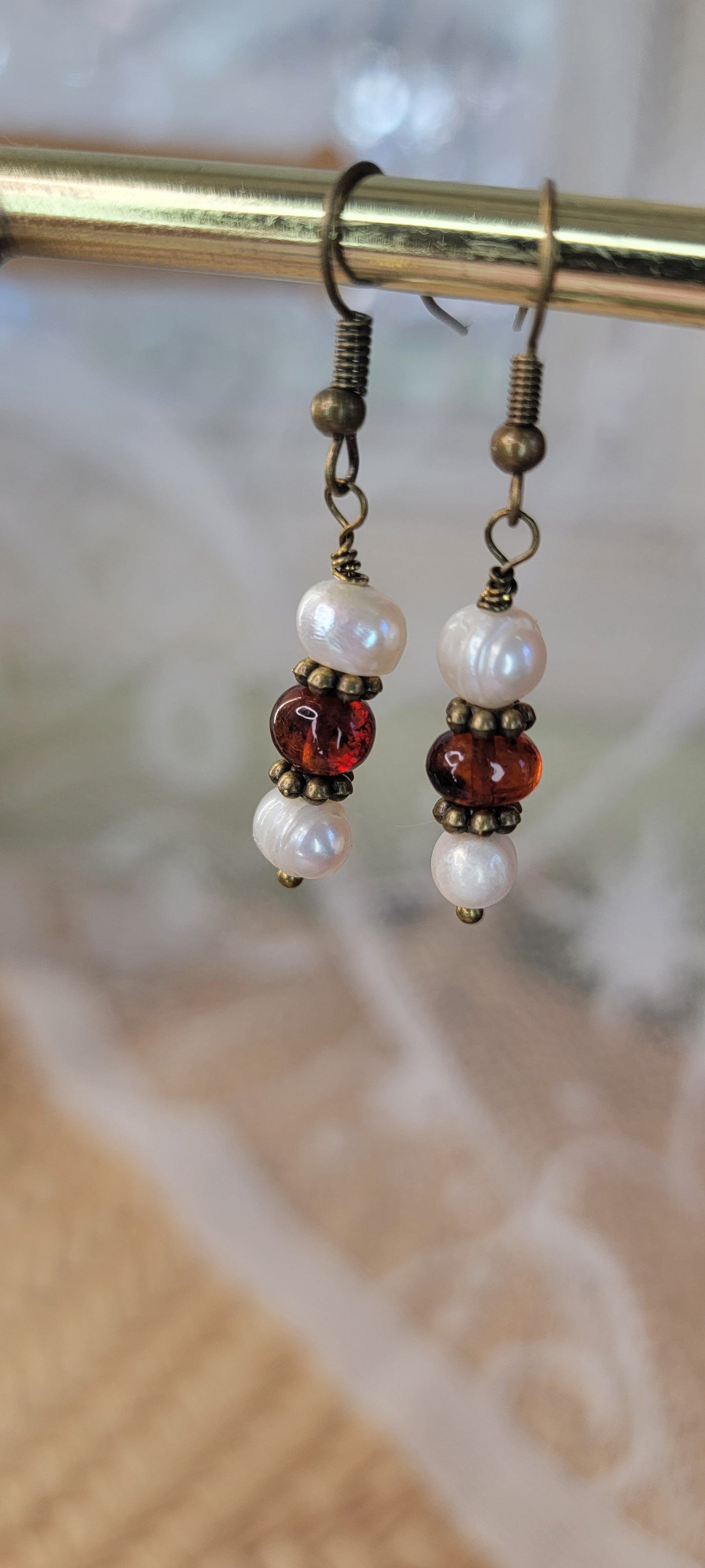 Saltwater Pearl & Amber Dangles