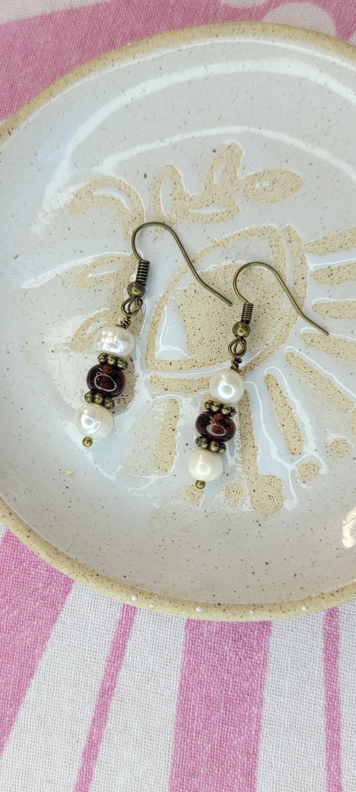 Saltwater Pearl & Amber Dangles