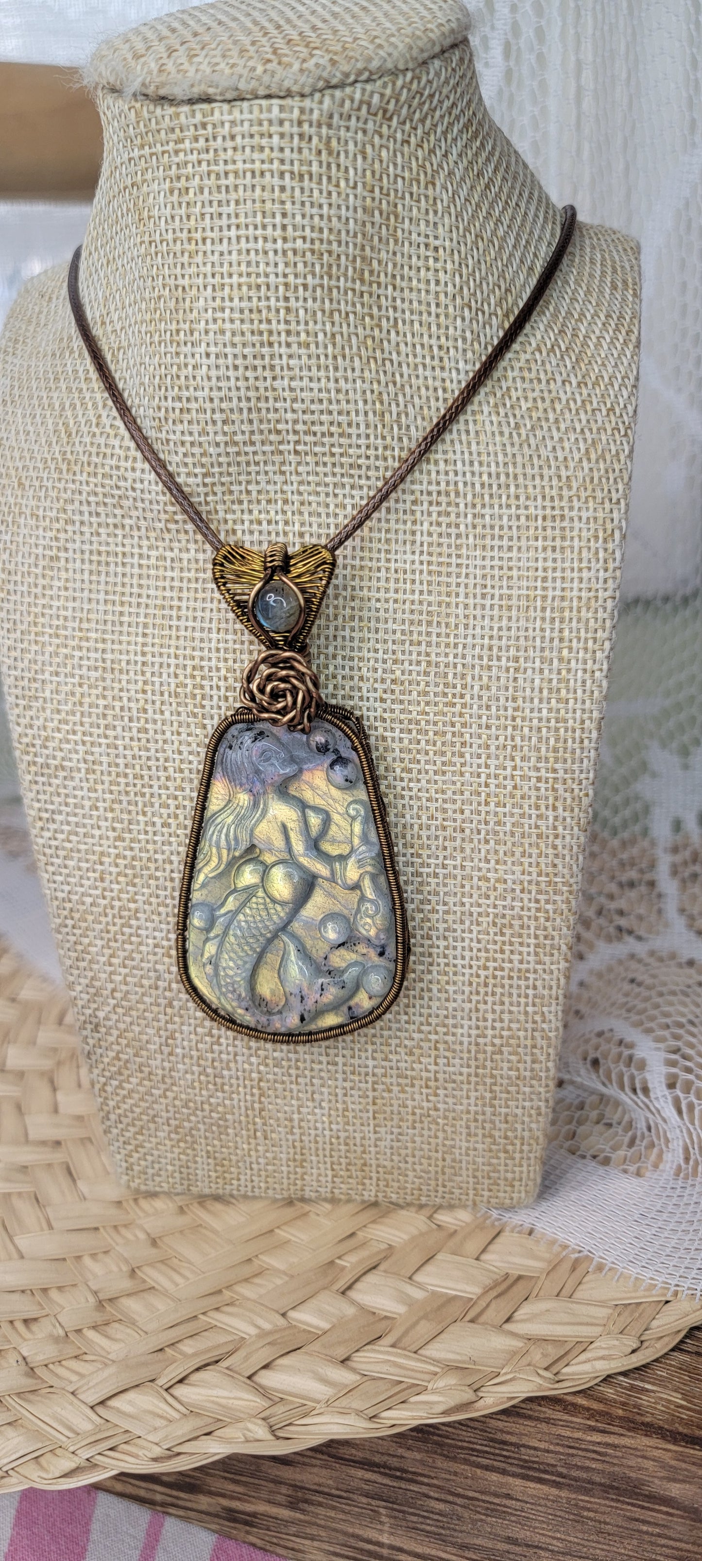 Mermaid Carved Labradorite Pendant