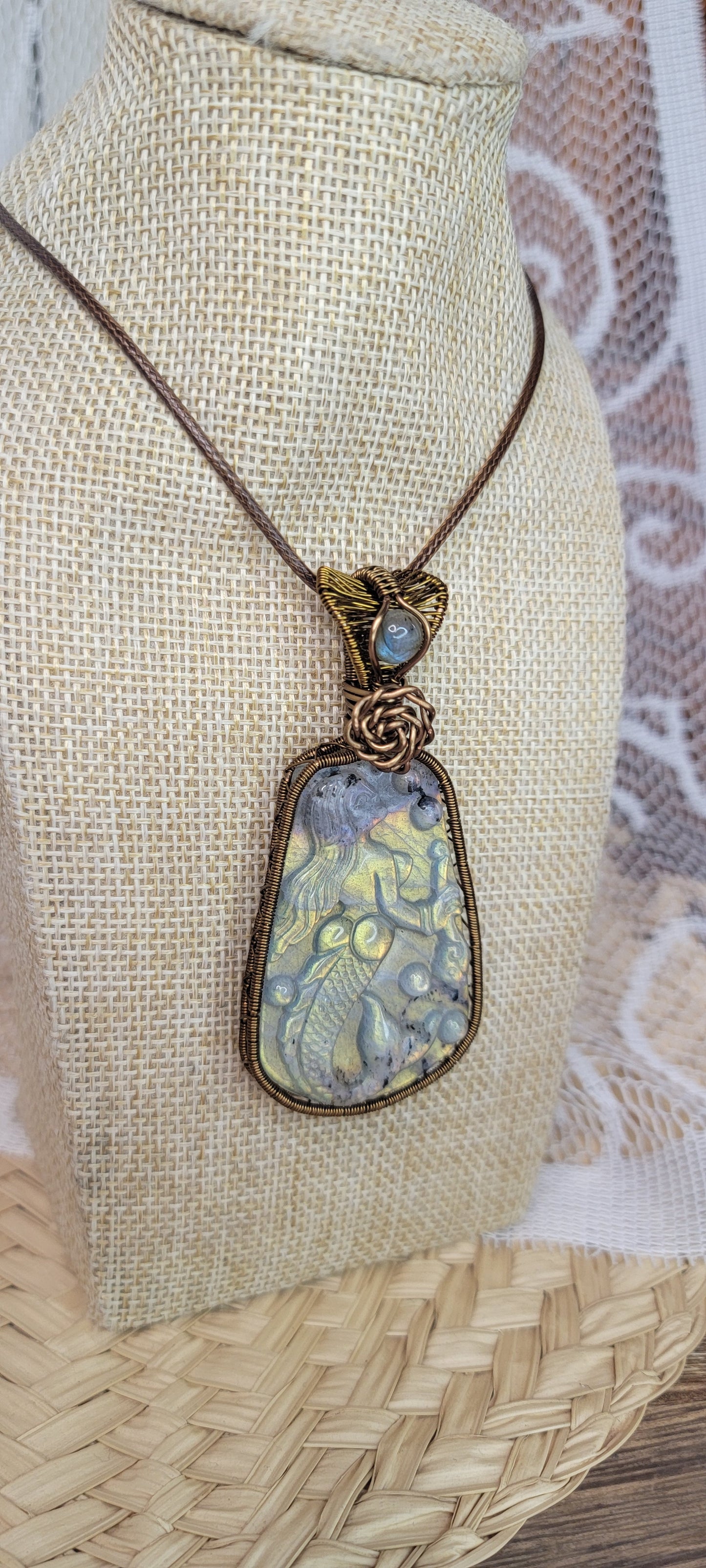 Mermaid Carved Labradorite Pendant