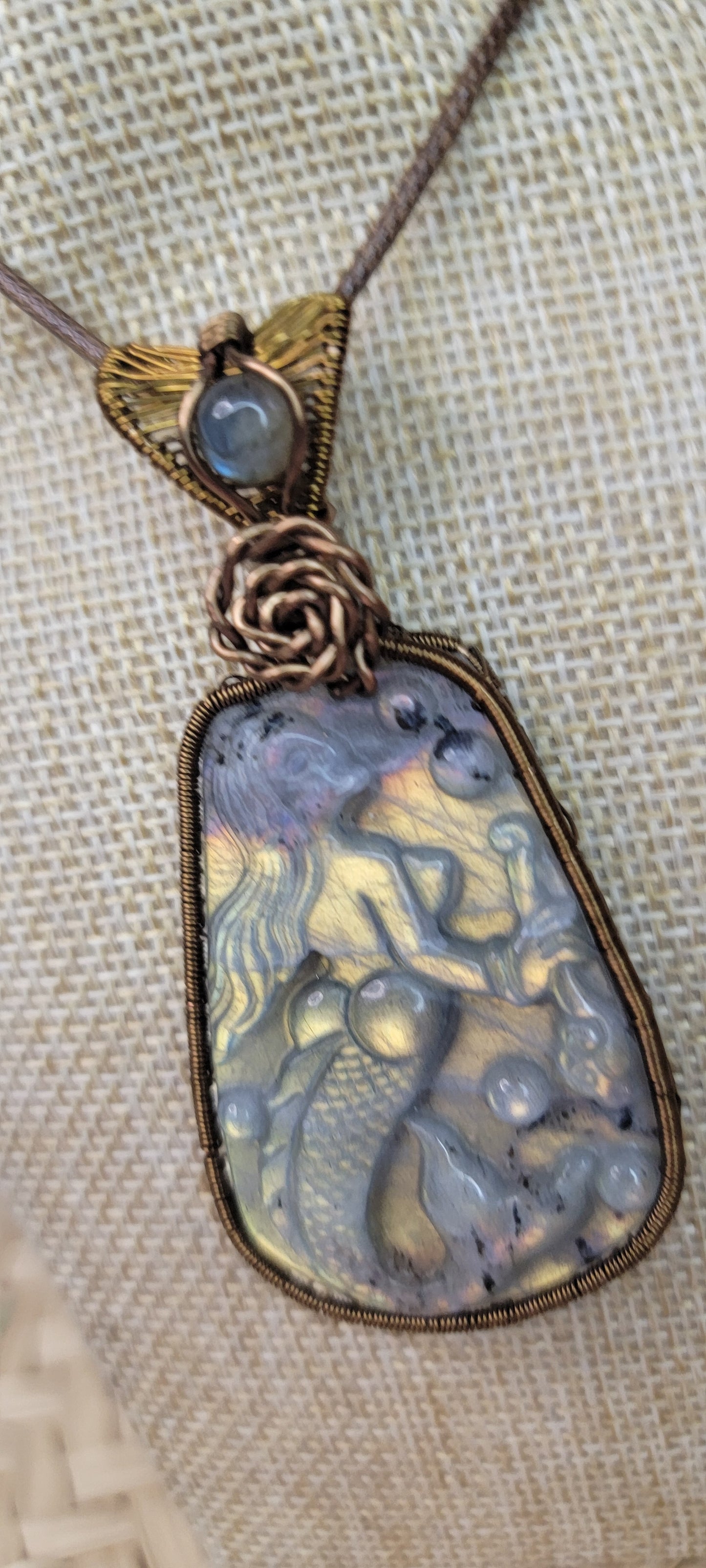 Mermaid Carved Labradorite Pendant
