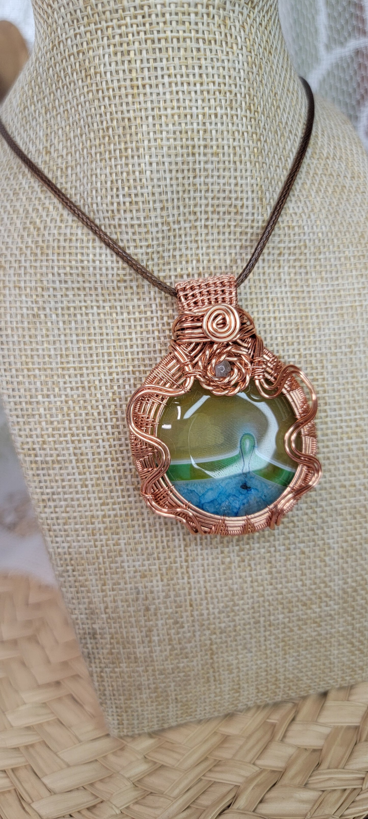 Copper Wrapped (Dyed) Banded Agate Pendant