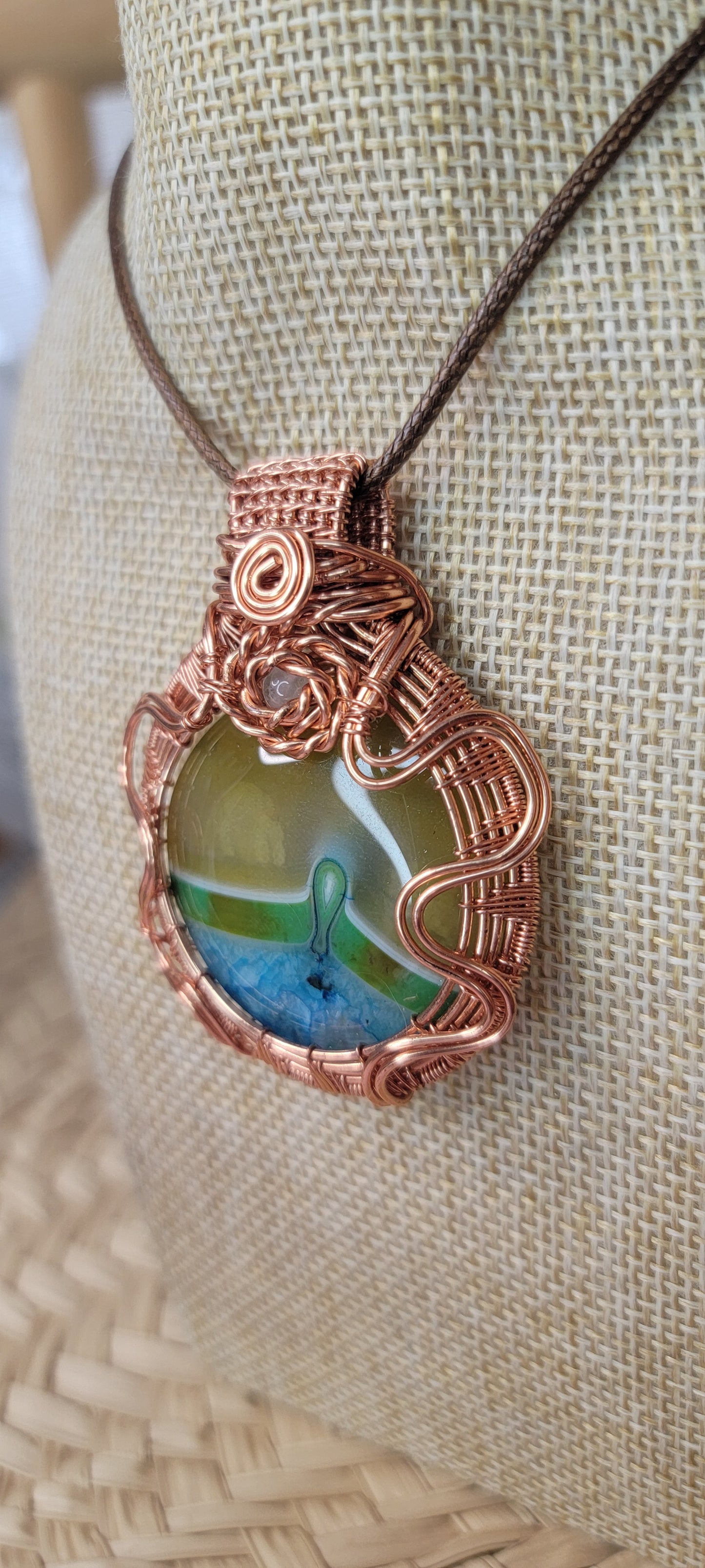 Copper Wrapped (Dyed) Banded Agate Pendant