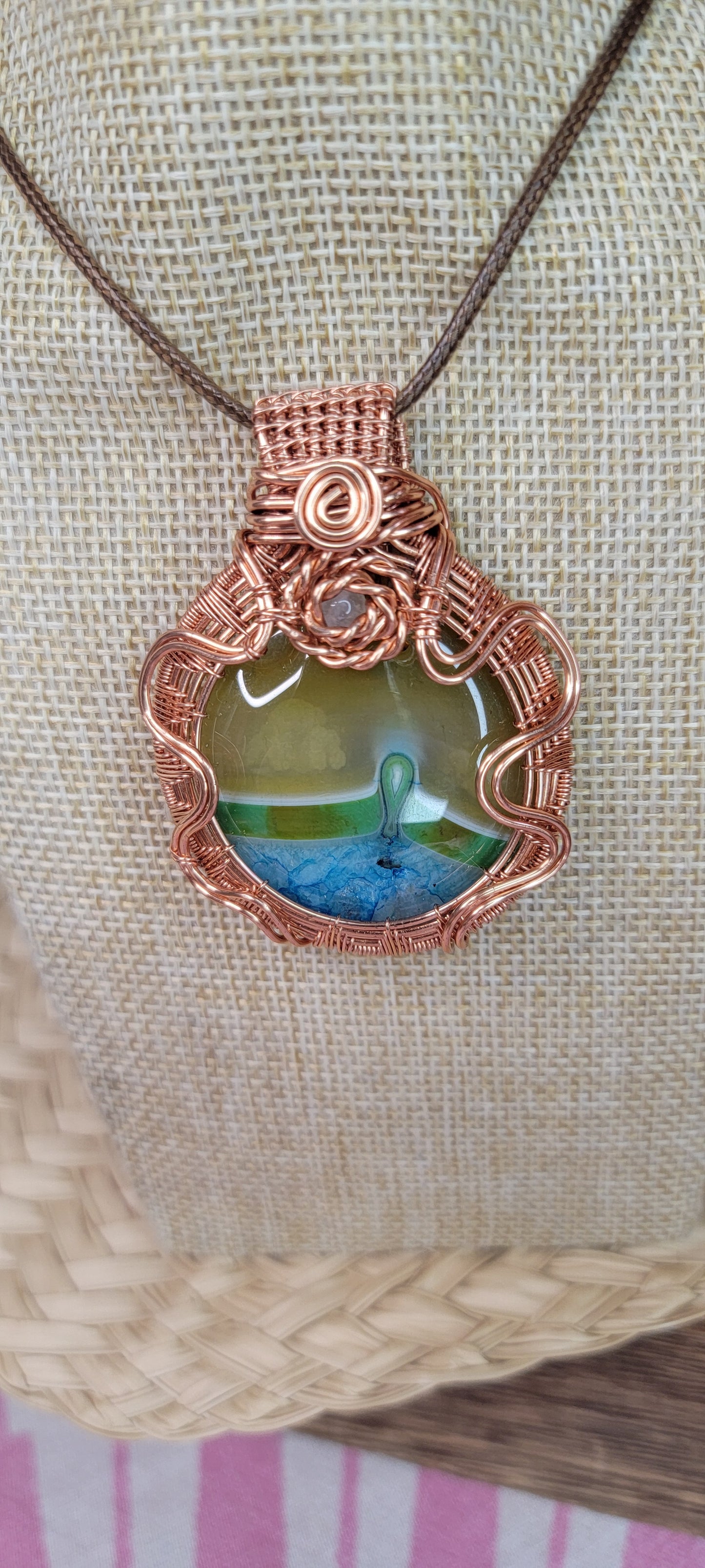 Copper Wrapped (Dyed) Banded Agate Pendant