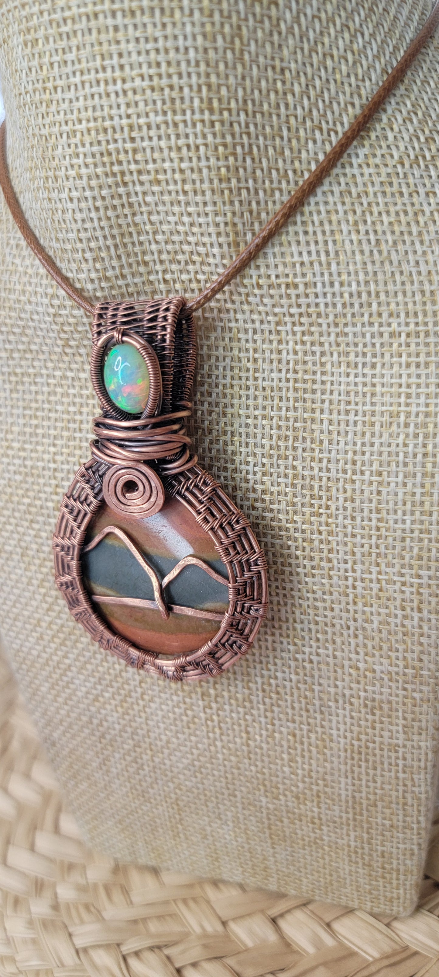 Polychrome Jasper &Opal Copper Wrapped Pendant