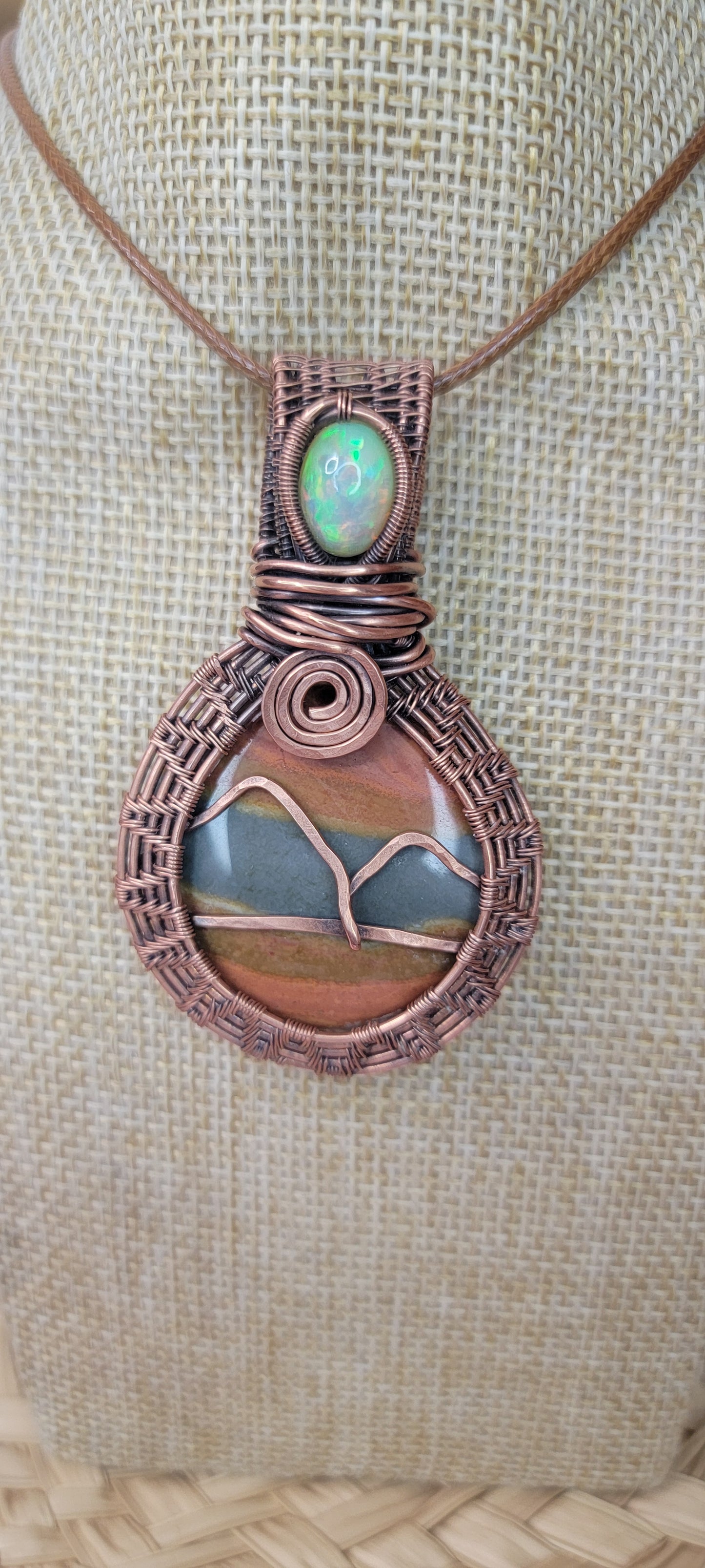 Polychrome Jasper &Opal Copper Wrapped Pendant