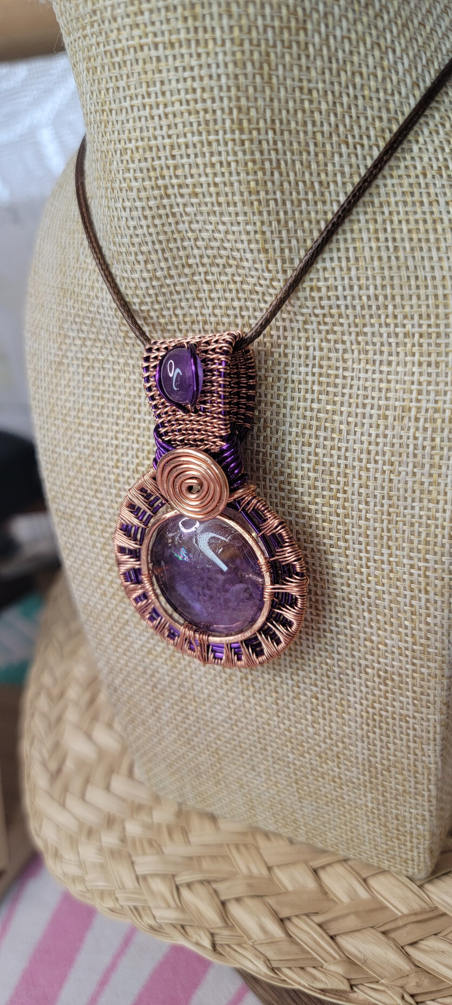 Copper Wrapped Ametrine & Amethyst Pendant