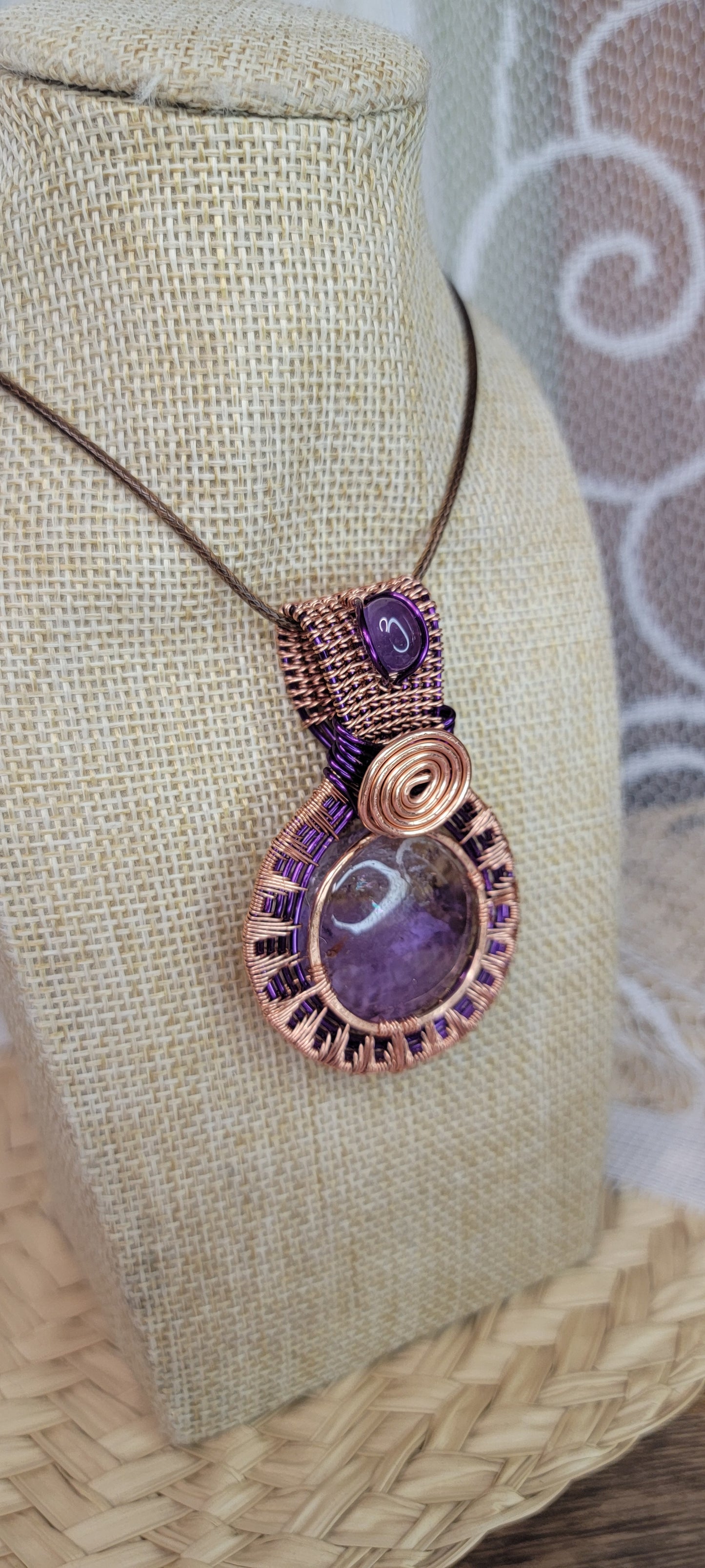 Copper Wrapped Ametrine & Amethyst Pendant